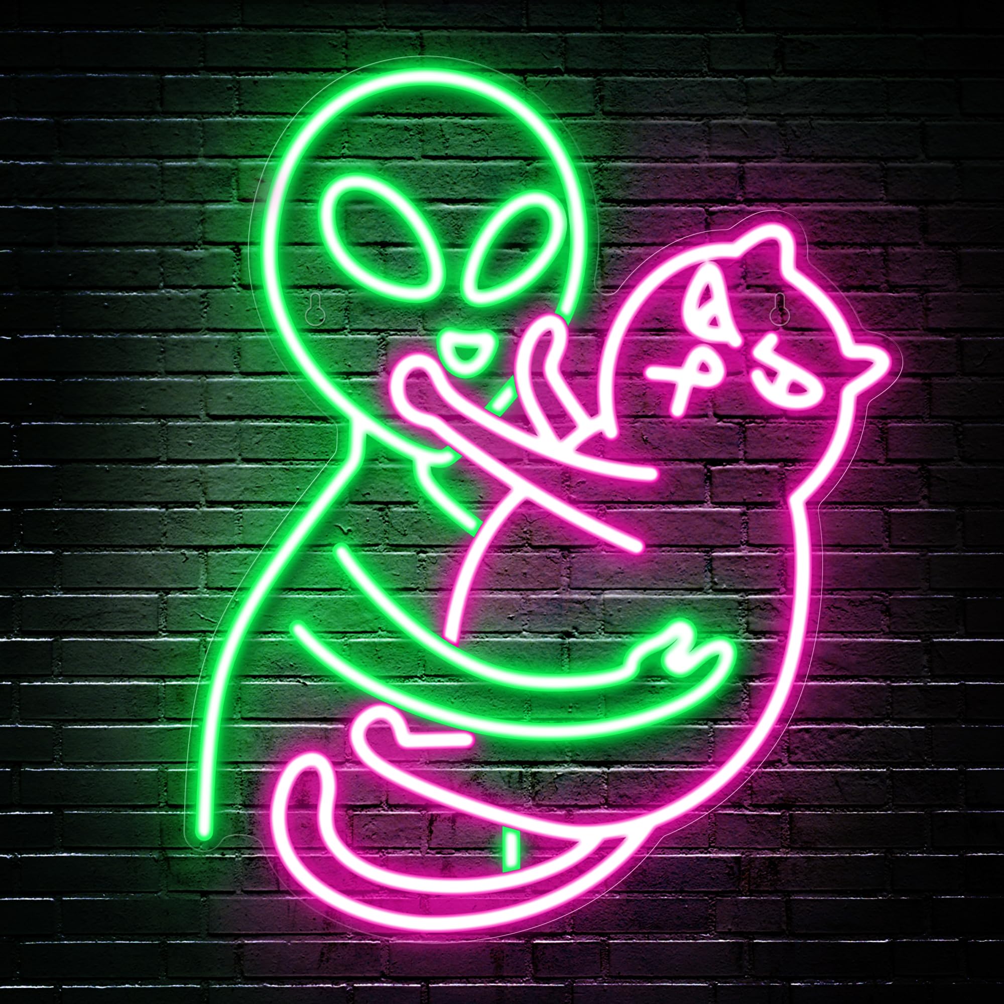 Kavaas Alien Cat Neon Sign  Green Alien Petting Cat Led Light For Game Room  Party  Bar  Man Cave Decor | Alien Neon Light Wall Decor - Best Gifts For Alien Fans  Teenage Boys  Kids