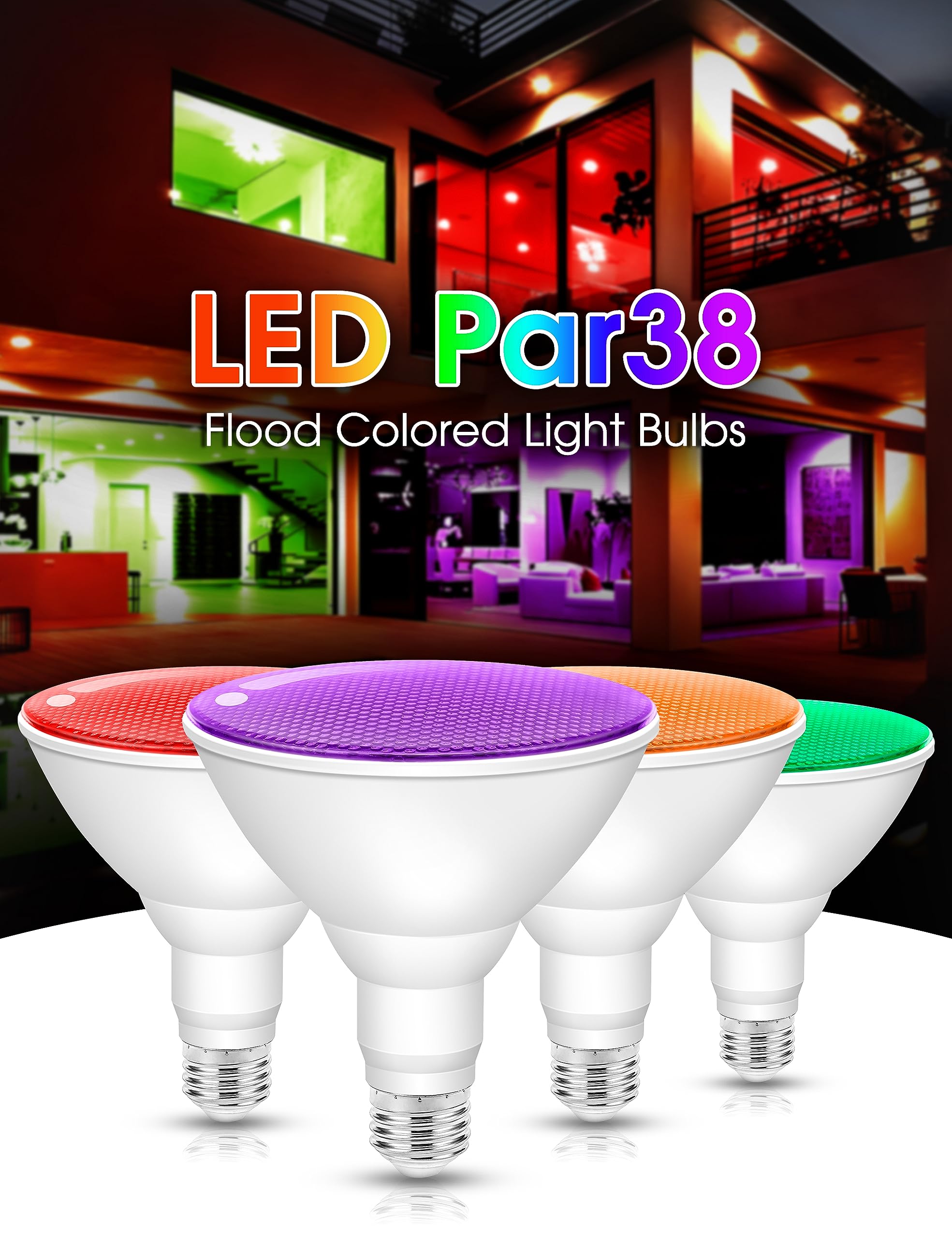 Fulighture 2 Pack Par38 Led Flood Light Bulbs, Orange & Purple, 15W For Halloween Decor