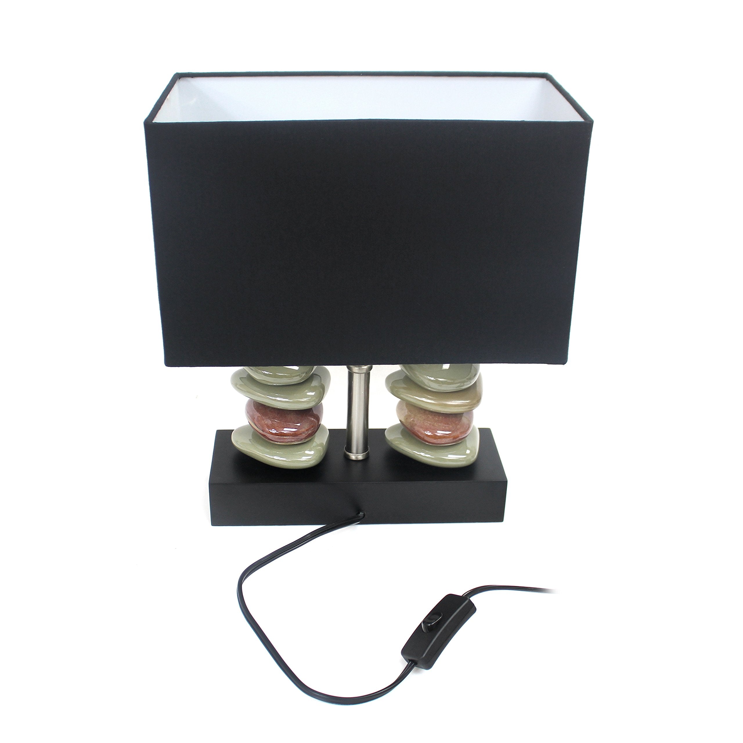 Elegant Designs LT1036-BLK Black Ceramic Table Lamp, 11.75"L x 6.50"W x 14"H, Dual Stacked Stone Design