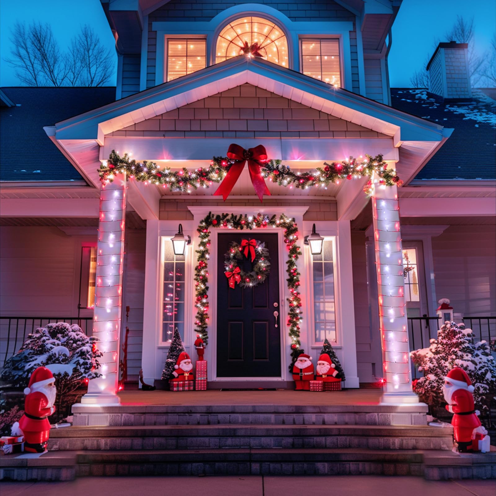 JMEXSUSS 132ft LED String Lights, Red and White, 400 Lights, Remote Control, 8 Modes, Indoor/Outdoor Christmas Decorations