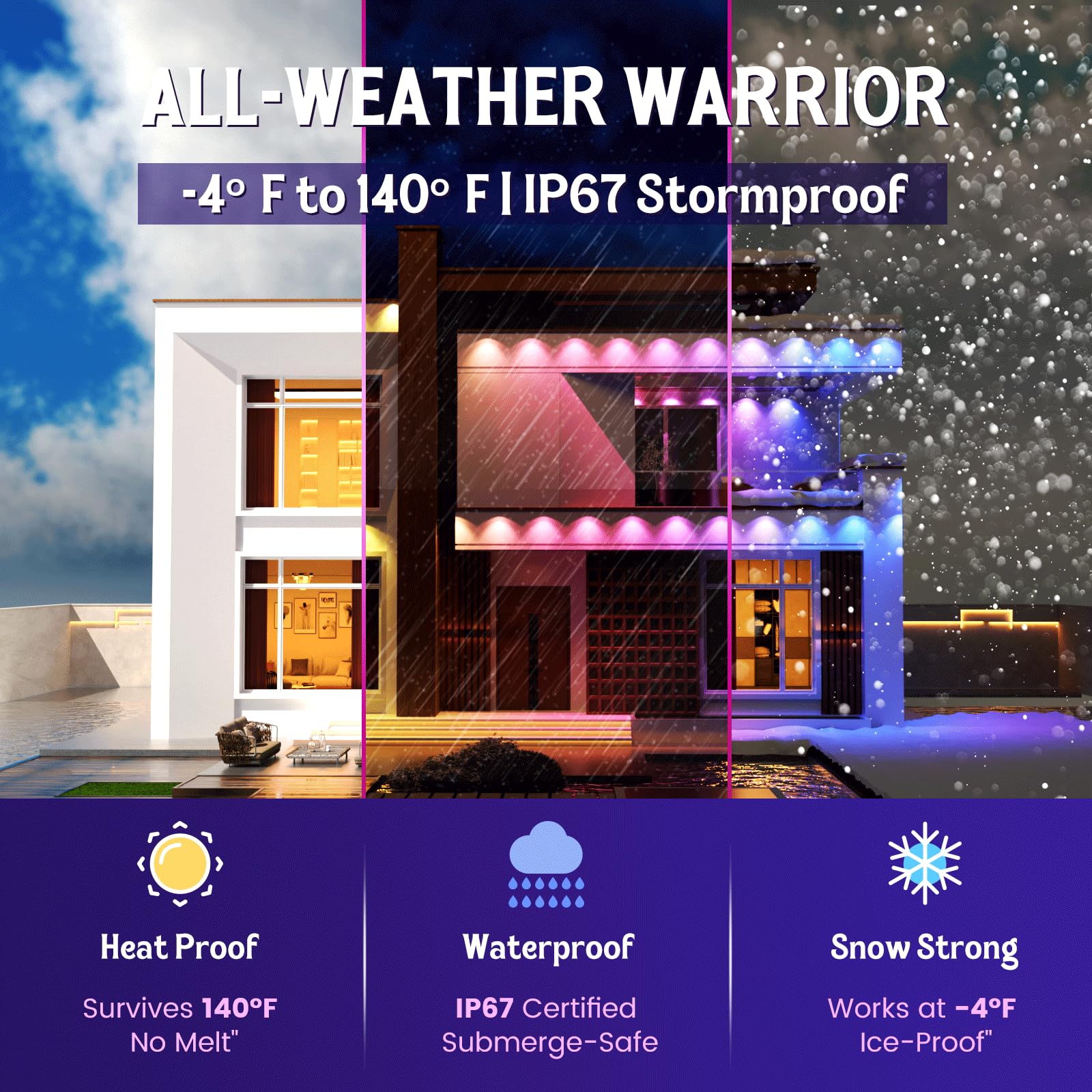 Fitop 100FT RGB Smart Outdoor Lights, IP67 Waterproof, Music Sync, Multicolor, Voice Control Compatible with Alexa/Google