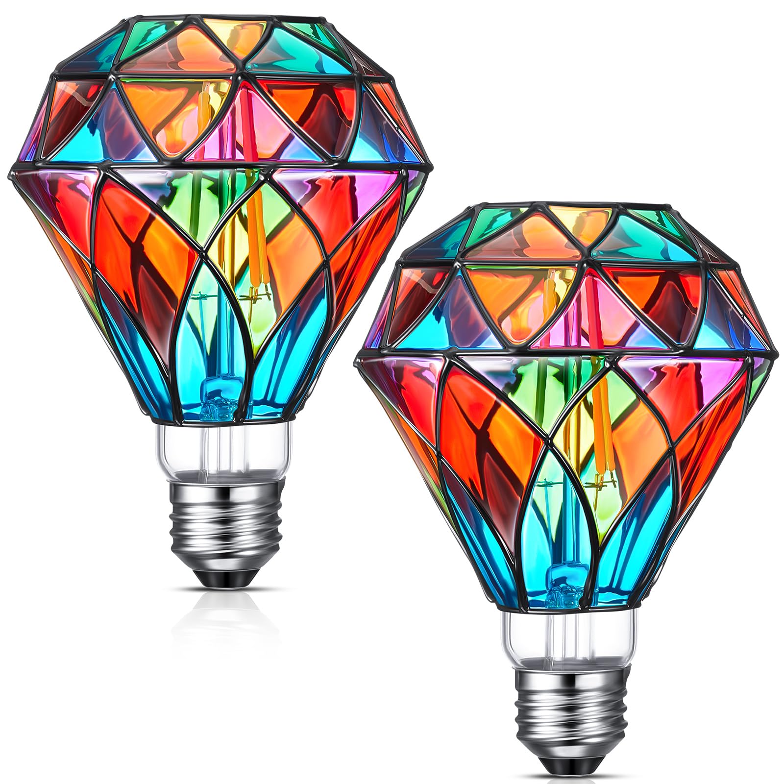 Baquler 2 Pcs Stained Glass Led Light Bulb E26 Base A60 Colorful Lightbulb 120V Flickering Lightbulb Bulbs For Christmas Xmas Ho