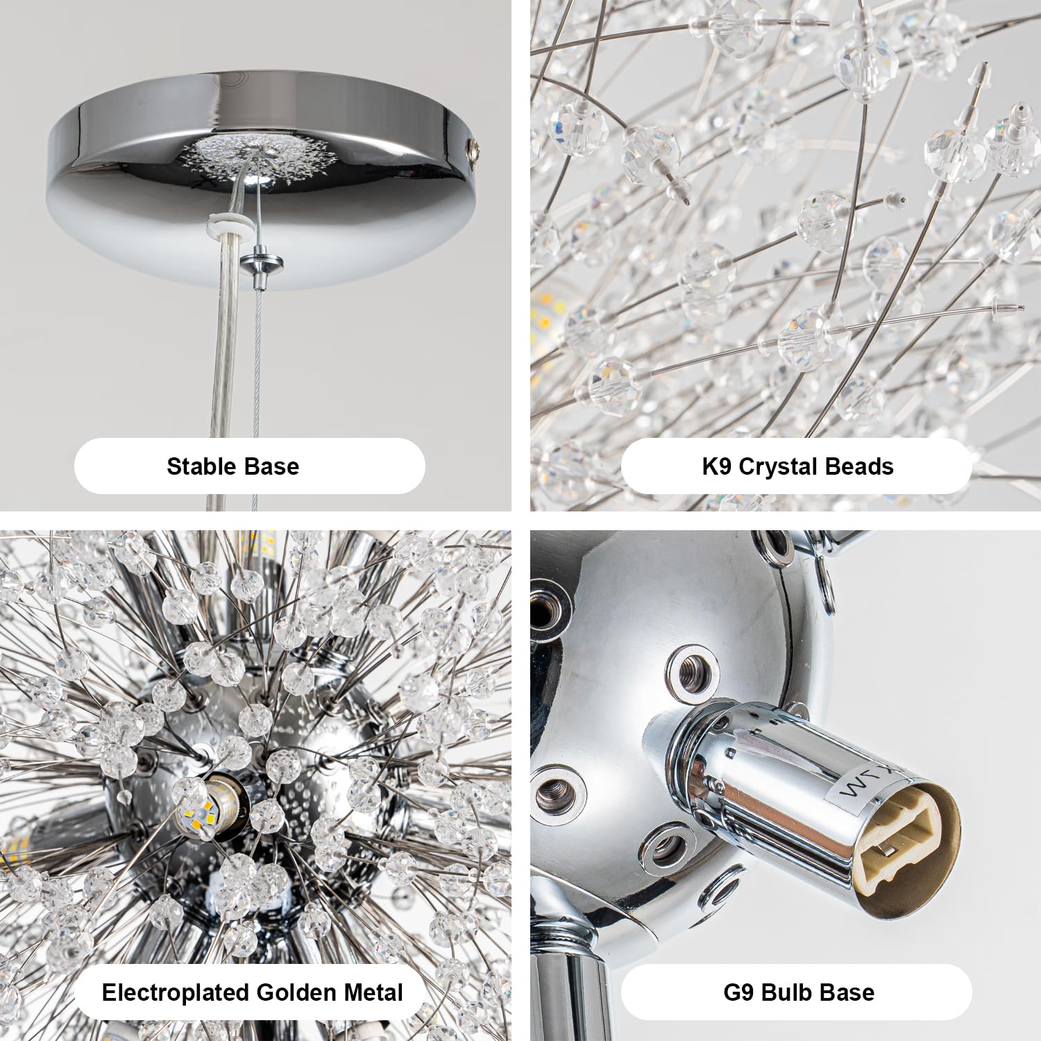 Sinerise Modern Crystal Chandeliers Firework, Crystal Light Fixture, Dandelion Chandelier (9-Light, Chrome) For Foyer Hallway Entryway Kitchen Bedroom (Bulbs Not Included)
