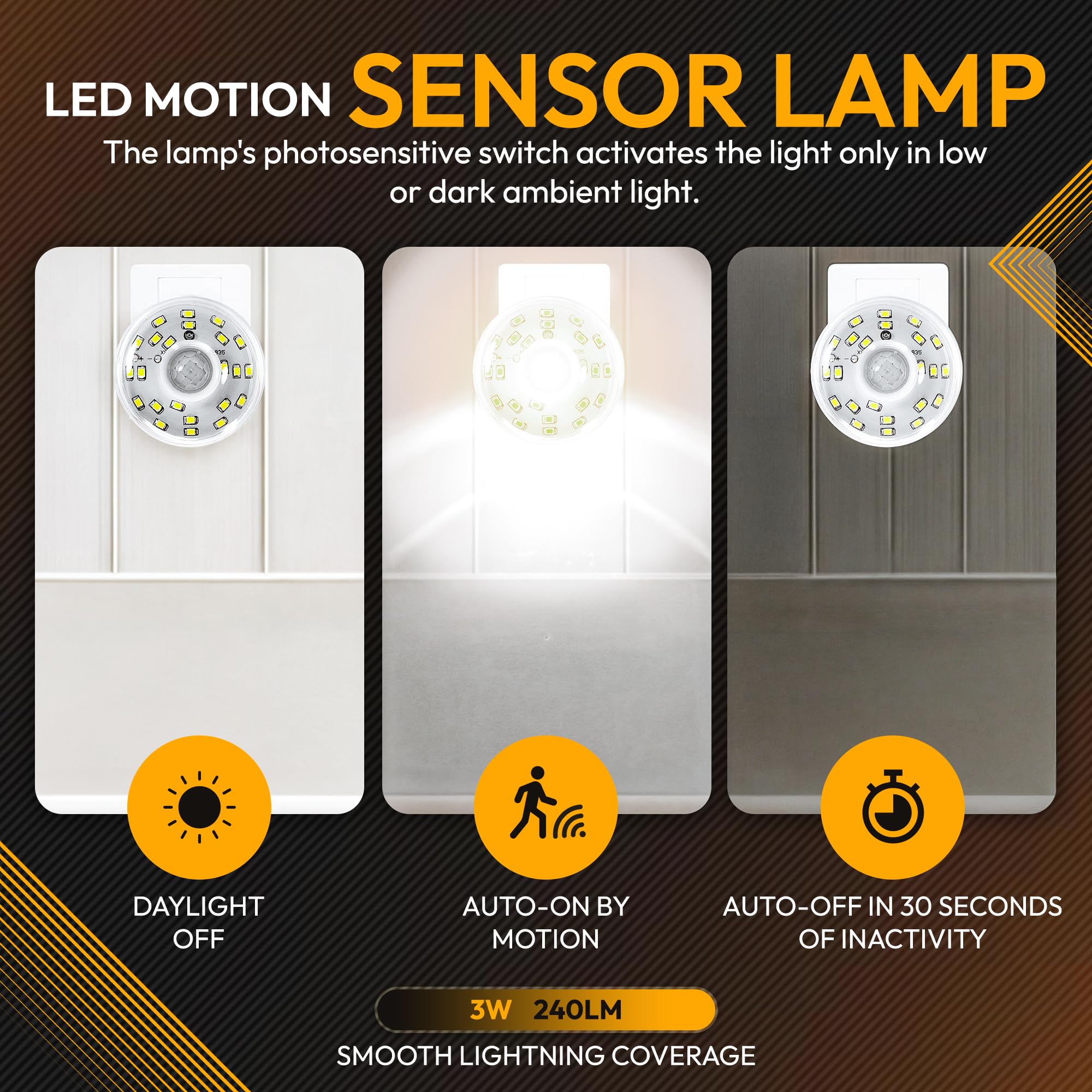 Shopn5 Led Motion-Activated Directional Rotating Flexible Sensor Dusk To Dawn Night Light Ac Outlet Plug-In Wall Stair Lamp Indoor 360° Bedroom Hallway Stairway Garage Basement Corridor