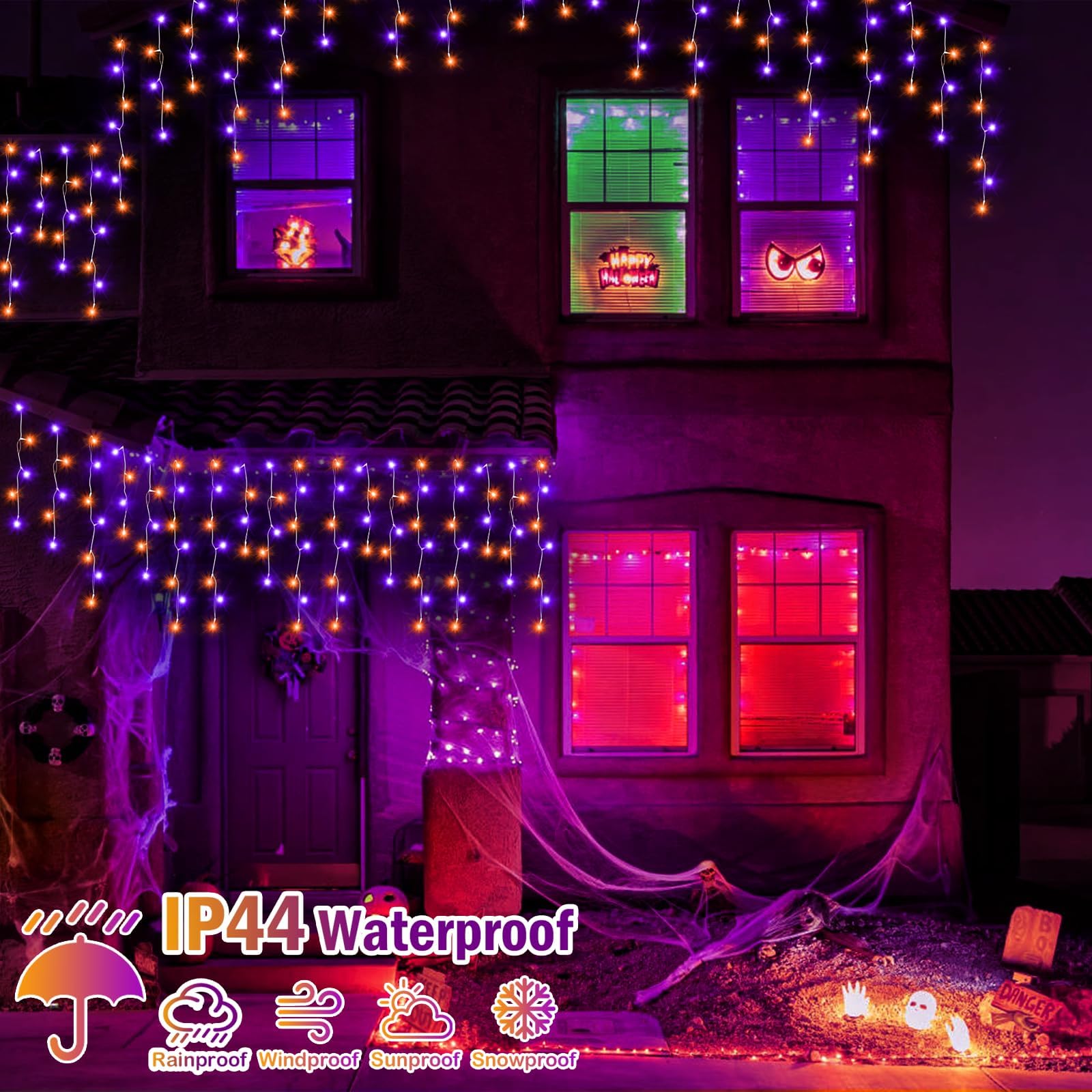 Jeayydsi 52Ft Outdoor Halloween Lights  480Led Purple And Orange Halloween Lights 12 Lighting Modes With Timer Memory Waterproof  String Lights For Outside  Party  Holiday  Garden Decor