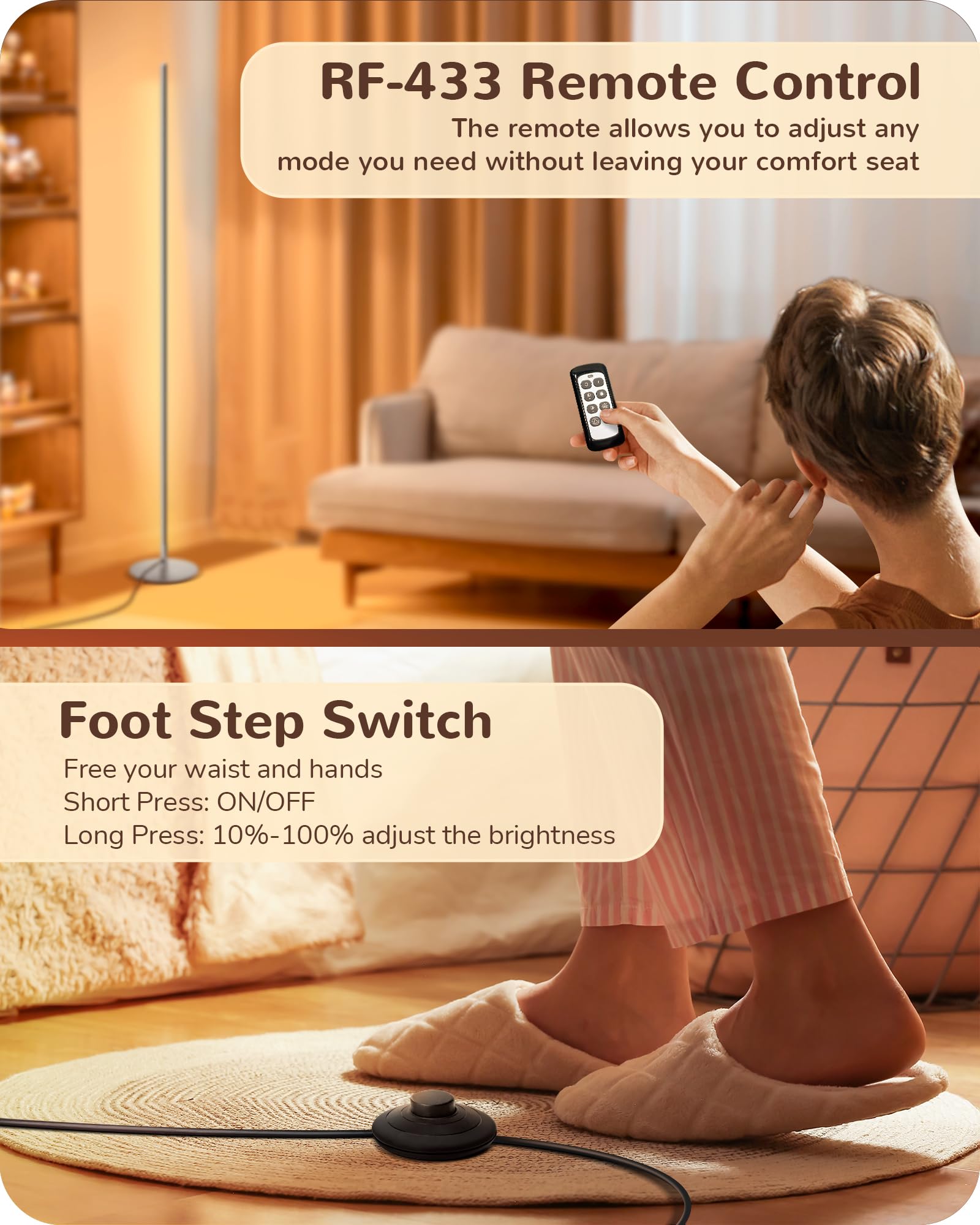 Edishine Led Corner Floor Lamp, Set Of 2 Minimalist Dimmable Light With Remote, 57.5'' Tall Slim Sleek Standing Lamp For Living