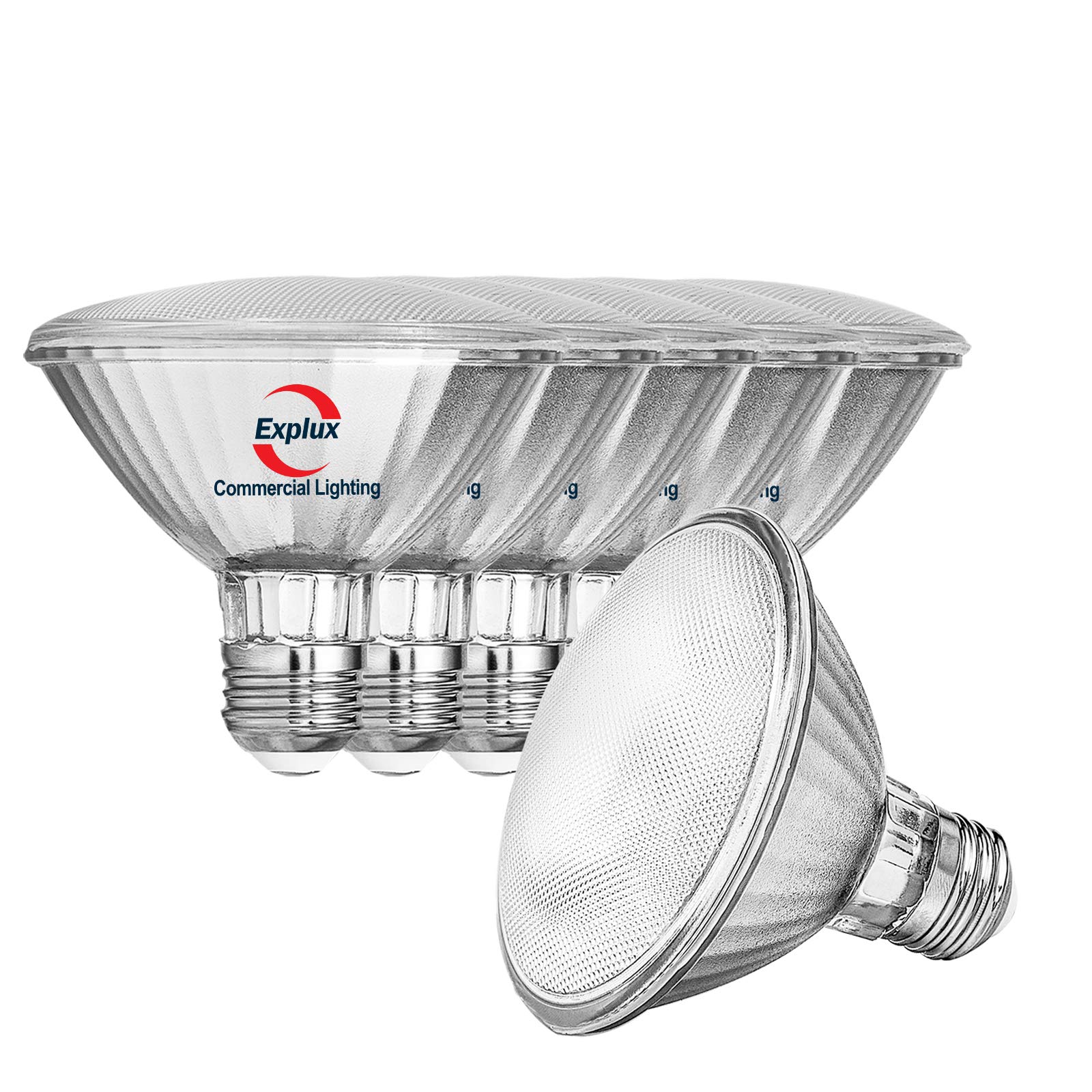 Explux Commercial LED PAR30 Flood Light Bulbs, Dimmable, 5000K, Hard Glass, 75W Equivalent, 6-Pack