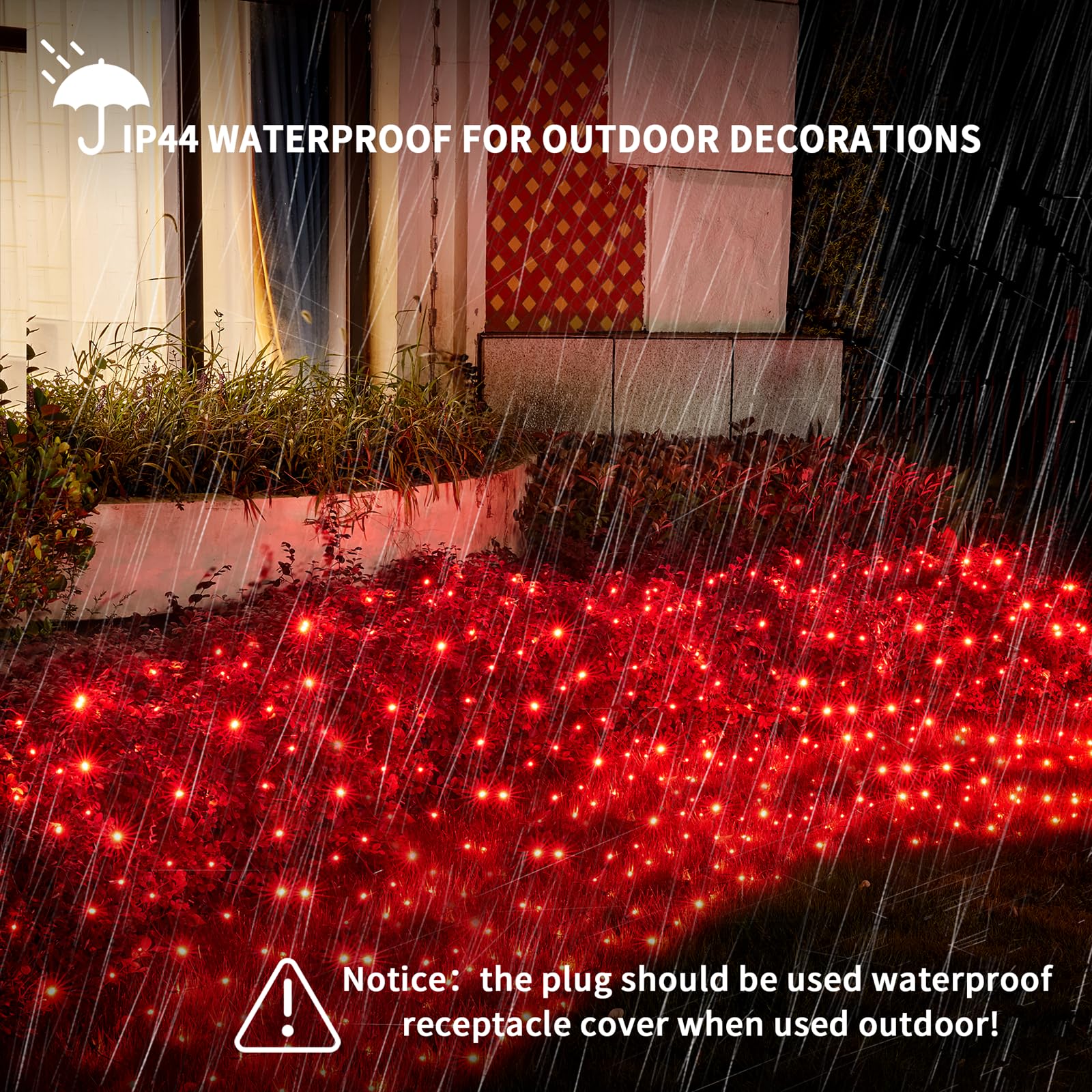 Dirnun Led Christmas Net Lights - Red Outdoor/Indoor Fairy Mesh Net Lights, 160Led, 5Ftx7Ft, Waterproof For Christmas Party, Yar