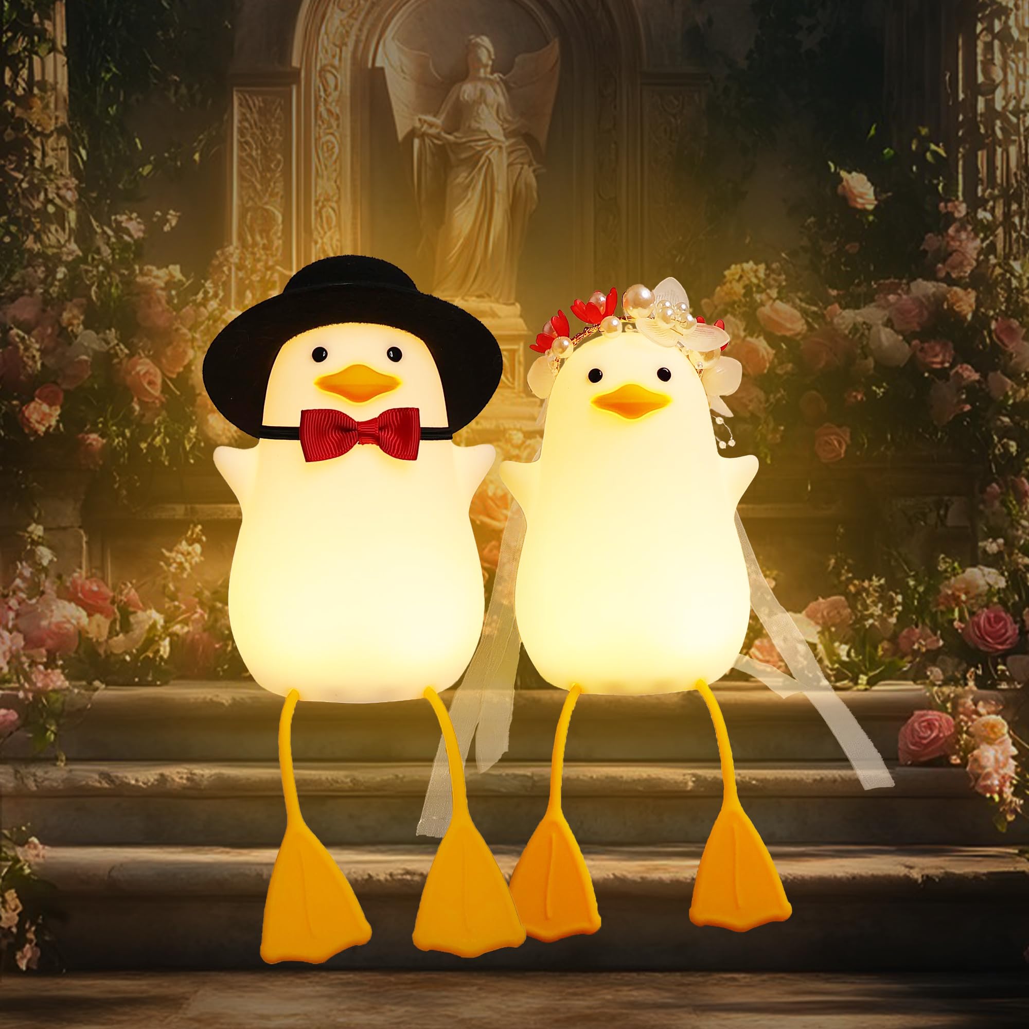 Hinittey Benson Gentleman Duck Night Light - Cute Duck Lamp With Black Hat& Bow Tie, Warm Dimming Light & Timer For Room, Birthd