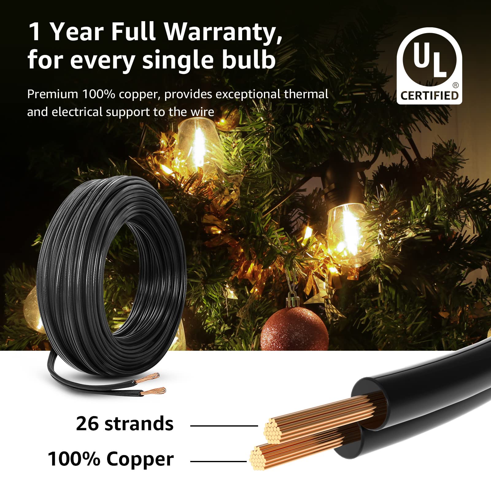 Lepro 50ft Outdoor String Lights, Warm White LED Edison Bulbs, Waterproof, Shatterproof, Ideal for Patio, Deck, Garden, Model GY-C-150.6-U-S45