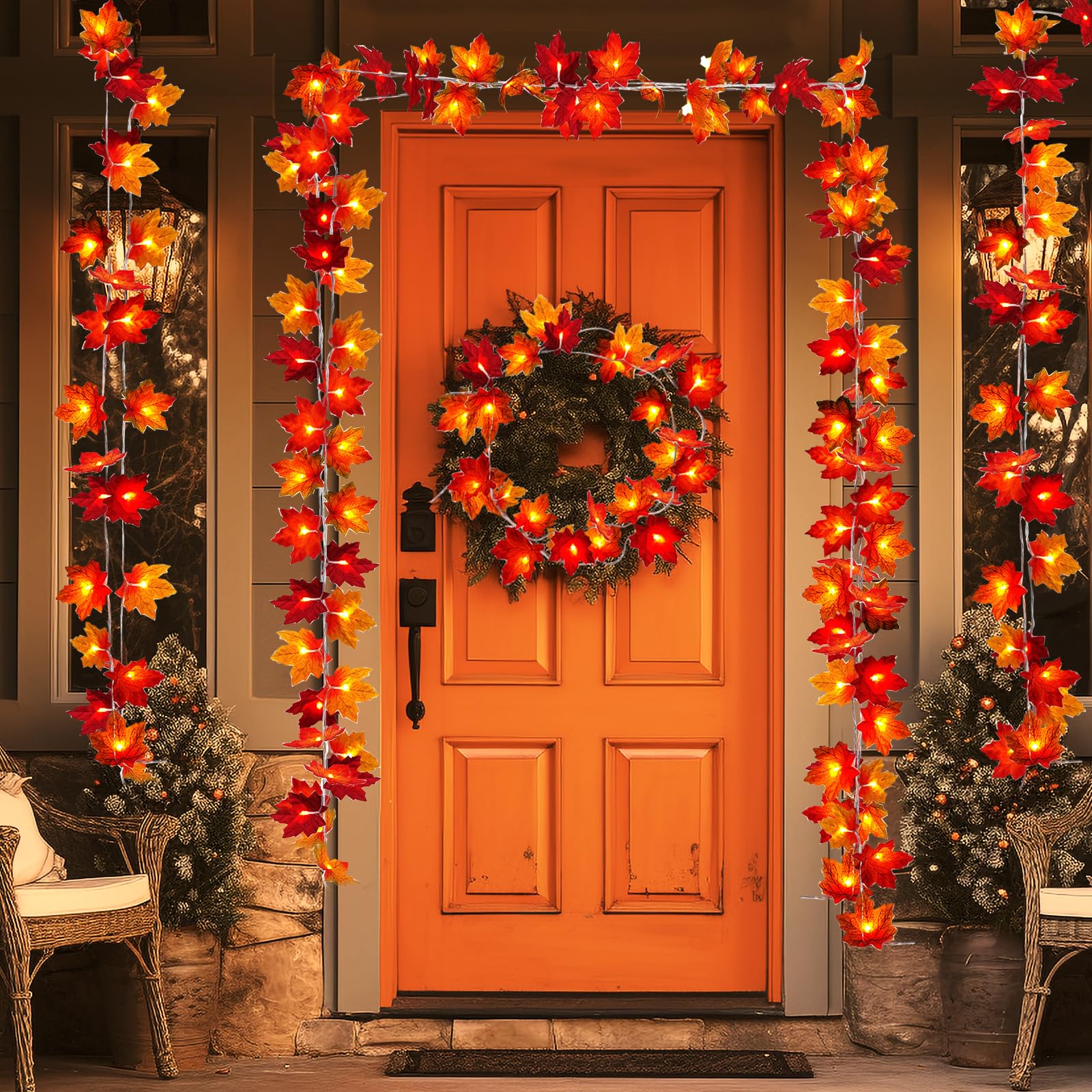 4 Pack Maple Leaf Light, Fall Decorations For Home, Total 40ft 80Led,Multicolor Fall Leaves String Lights,Fall Garland With Lights, Autumn Thanksgiving Decoration, 2 Modes,Battery Operated(Warm White)
