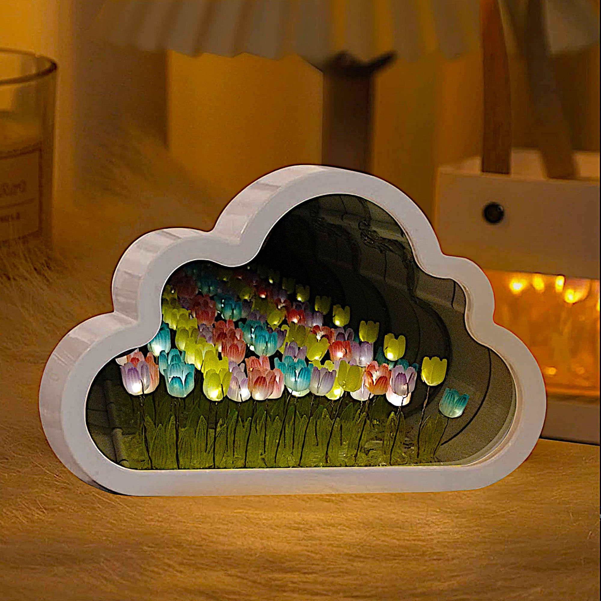 ALYMACK Tulip Lamp - Infinity Mirror Night Light, Battery Powered, Rainbow, Model AM2, Size AA, Plastic Material