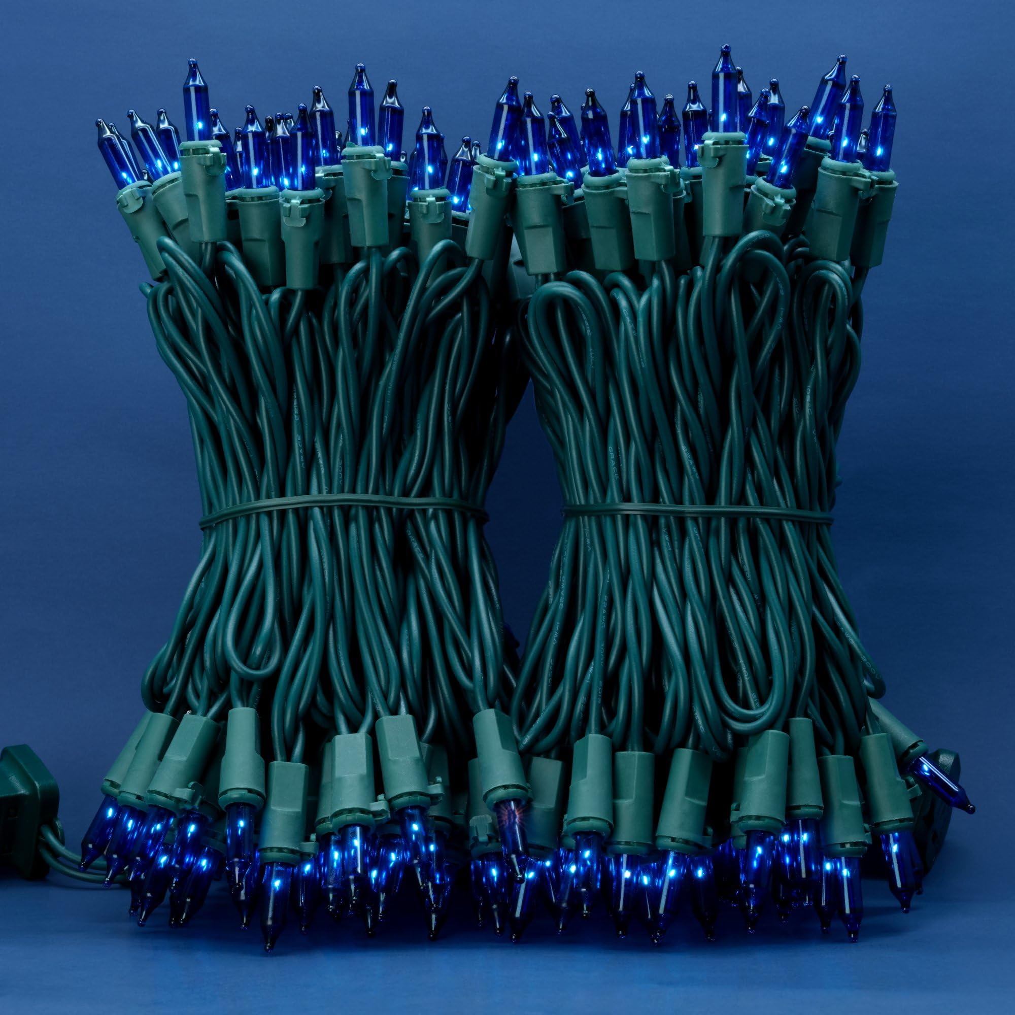 SWEET SHINE Blue Christmas Lights, 200 Count (2 Strands of 100 Count), 33 ft Green Wire, UL Listed, Copper Wire & Glass Bulbs