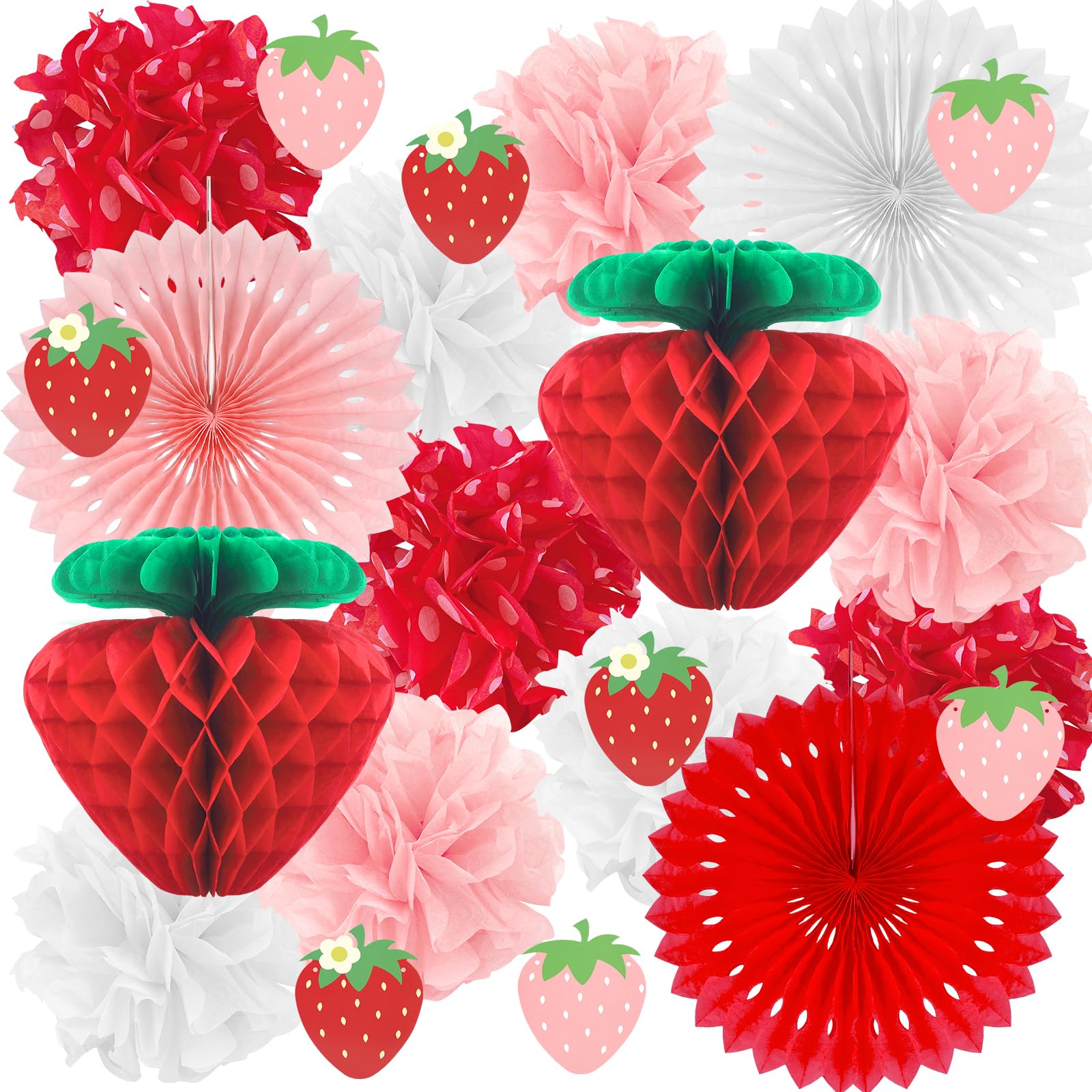 Strawberry Paper Lantern, 6pcs Fruit Themed Party Decorations Strawberry Birthday Decorations Cute Hanging Ornaments Girl Room D