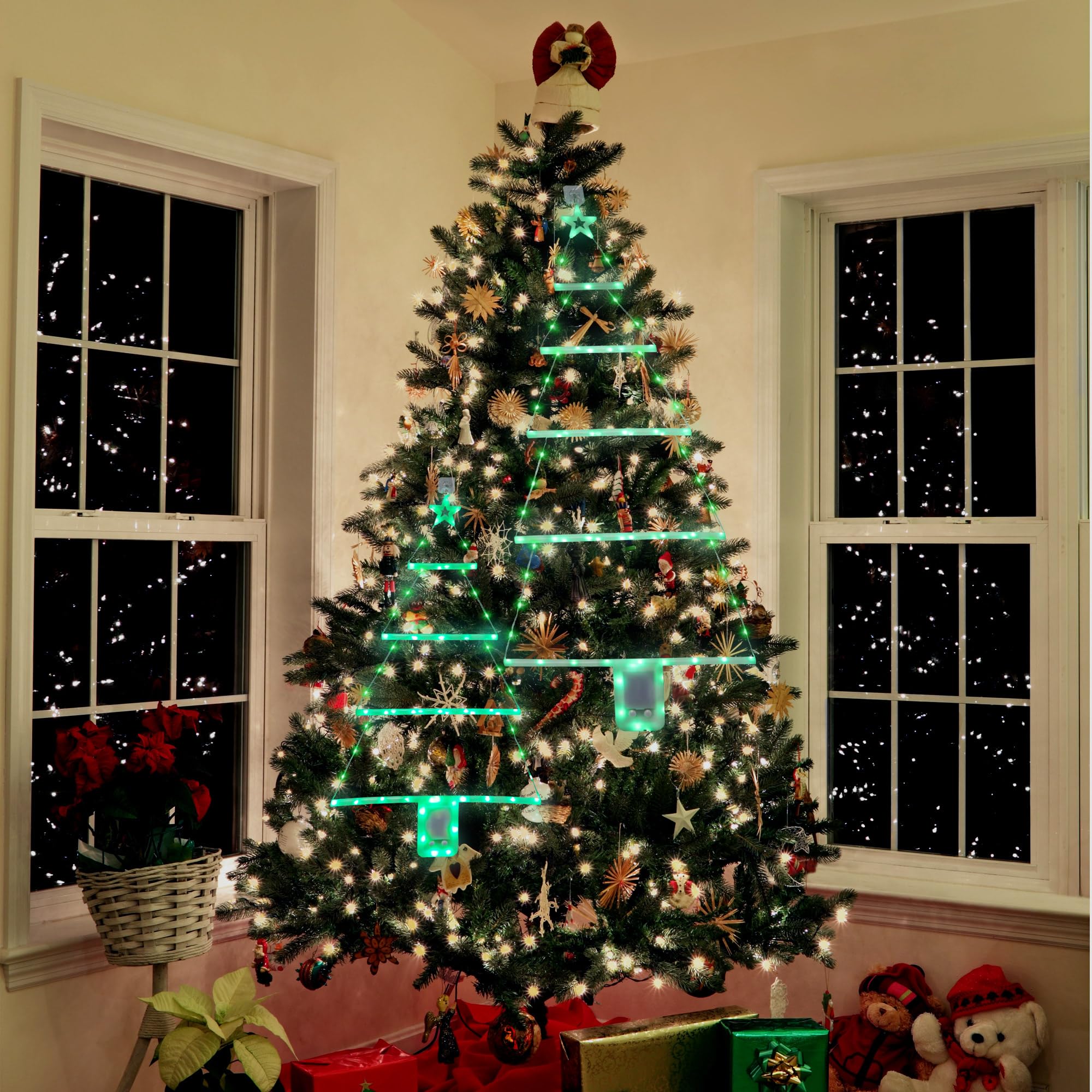 Obralitic Christmas Tree Ladder Lights, 2 Pcs with Remote, 3 FT & 2.4 FT, 8 Modes, LED Indoor Decoration, Green, Model AM2416