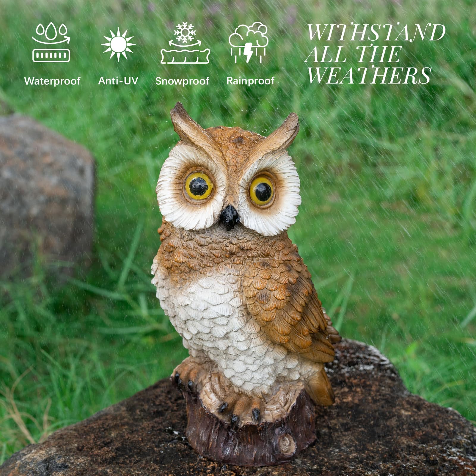 Wondhome Solar Owl Garden Statues Outdoor Decor Resin Owl Figurine With Led Lights Owl Sculpture For Porch Patio Lawn Yard Decorations Christmas Housewarming Gifts For Women Mom,Brown Owl