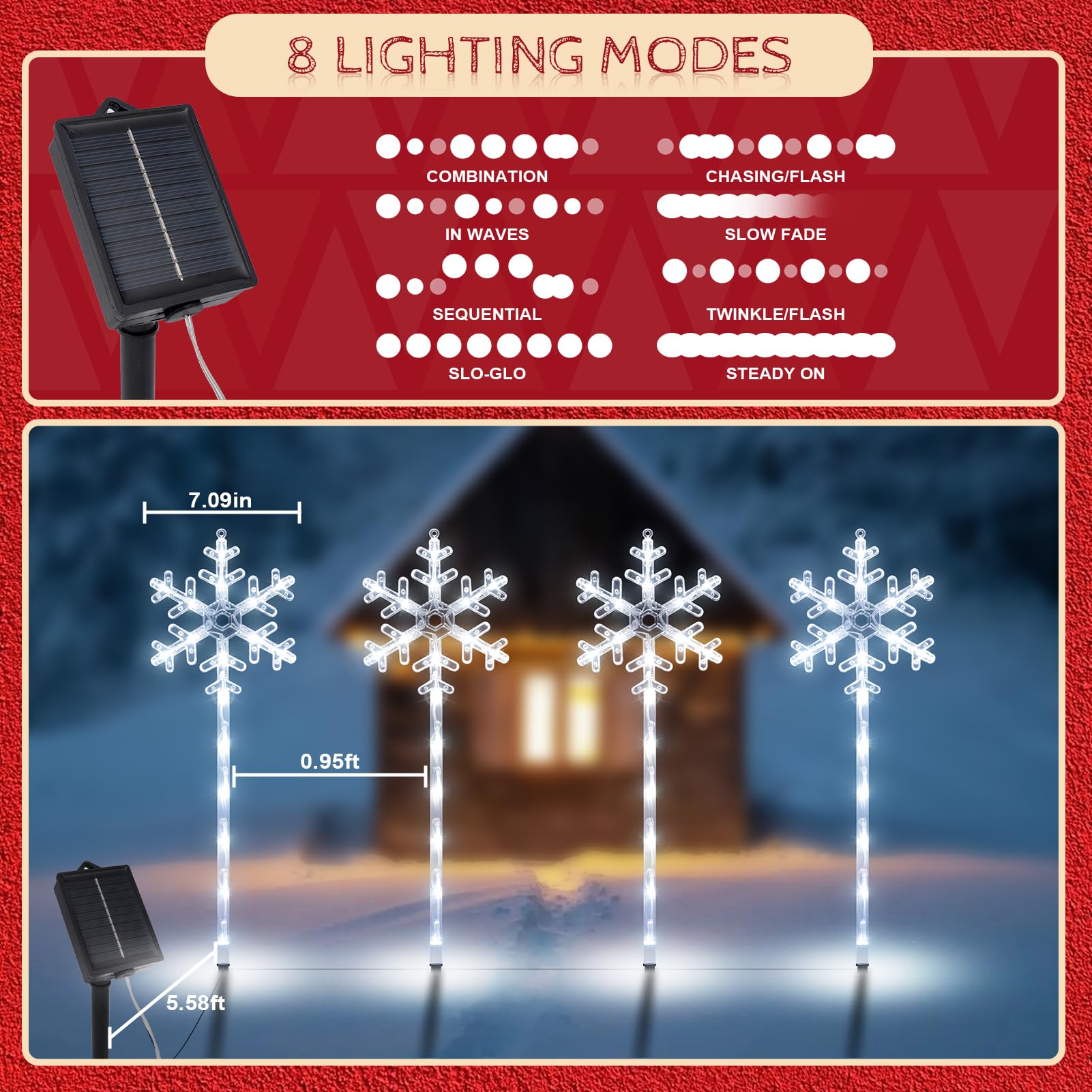SPRKLINLIN Solar Christmas Pathway Lights, Waterproof Snowflake Design, 8 Pack, White Plastic