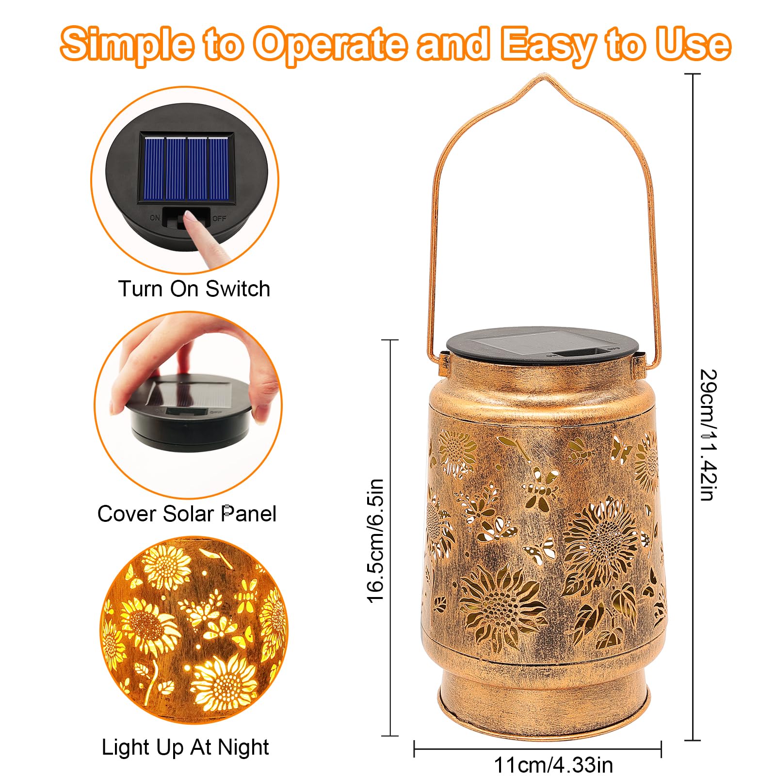 2 Pack Sunflower Solar Lanterns Garden Decor  Birthday Gifts For Women Mom Grandma Christmas  Metal Hanging Solar Lights Outdoor Waterproof Led Decoration With Shepherd Hook Outside For Yard Patio