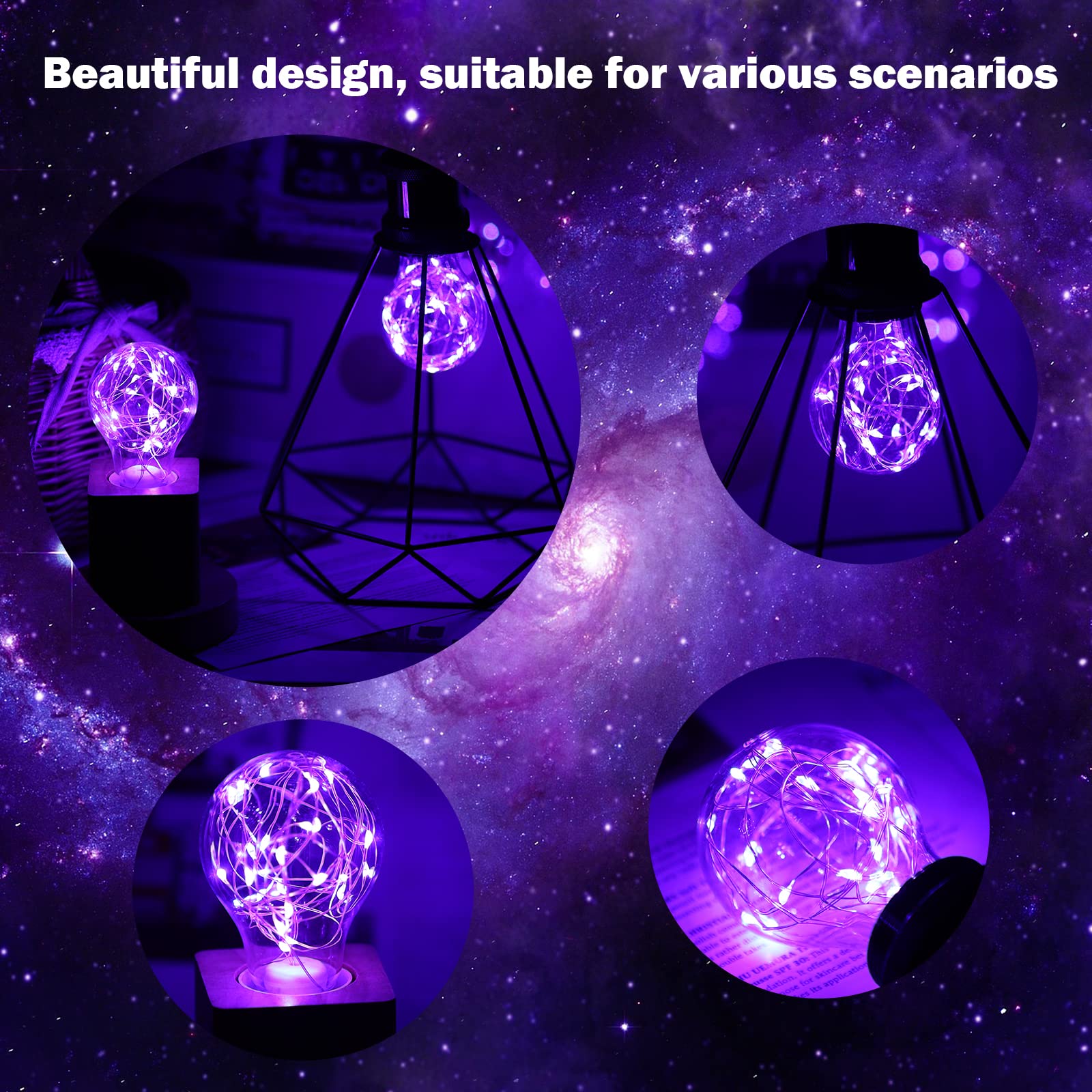 Howorr Purple Decorative Light Bulb, 2W Purple Led Fairy Light Bulbs, 15W Equivalent Cute Light Bulbs For Pendant Light Fixtures