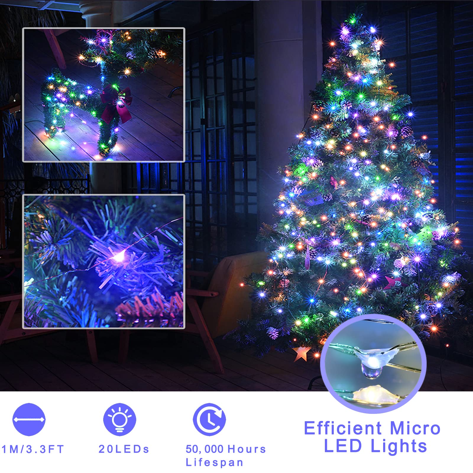 Ostwiki Fairy Lights, 20 LED Mini String Lights, 7ft, Battery Operated, 6-Pack, Colorful Copper for DIY, Bedroom, Wedding, Party Decor