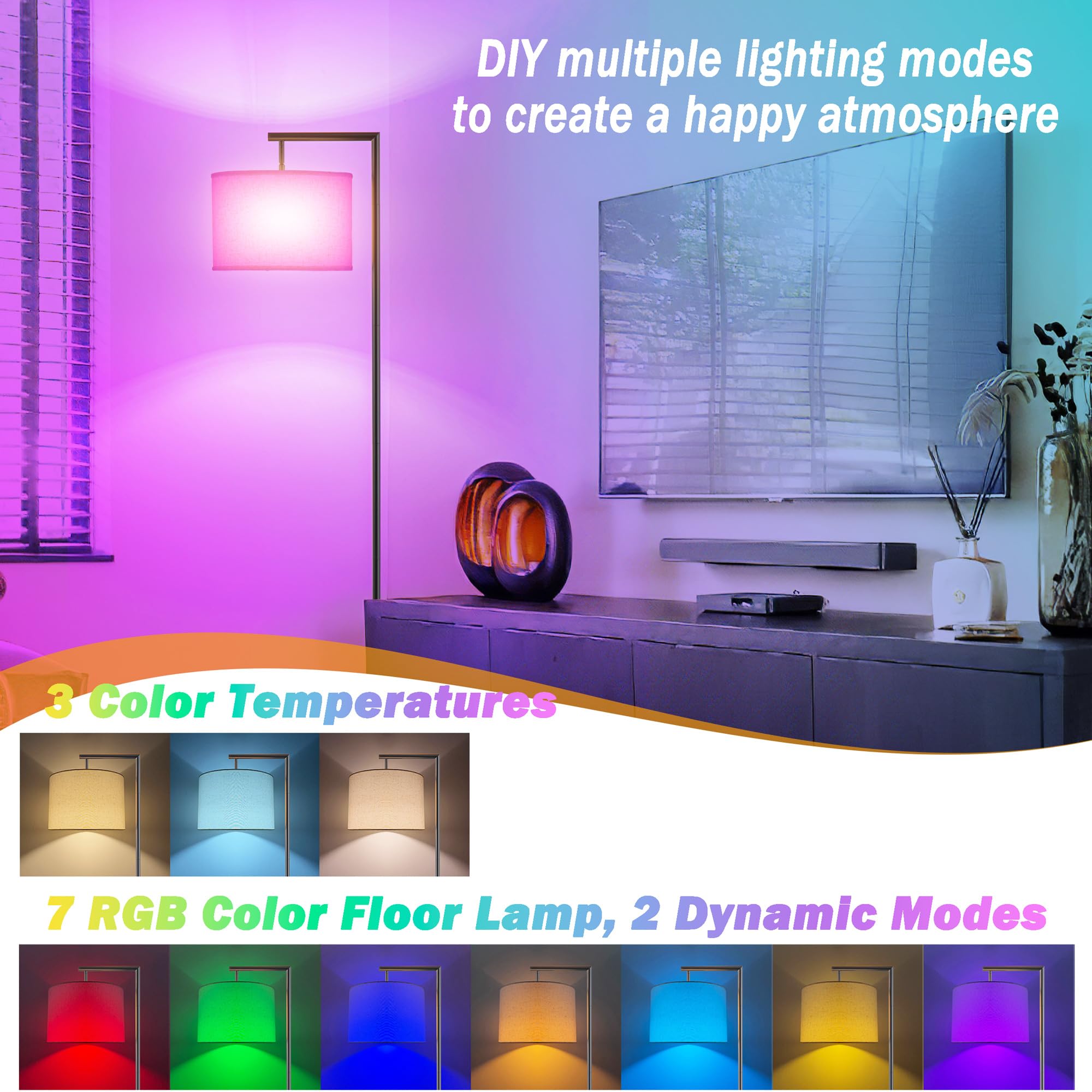 Nekhung Modern Battery Operated Floor Lamp Cordless for Living Room, 10000mAh RGB Dimmable Lamp with Remote Control Lighting tim