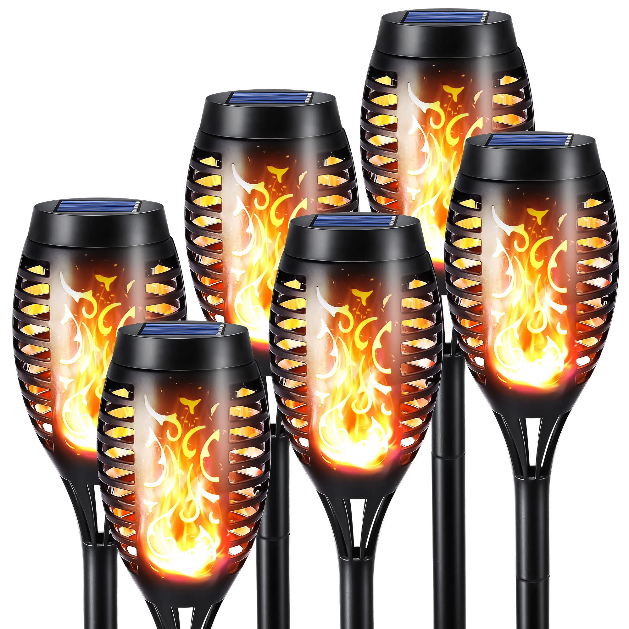 Toodour Solar Torch Flame Lights, 6 Pack Outdoor Waterproof Lights, Warm White, Model HU-XI-113