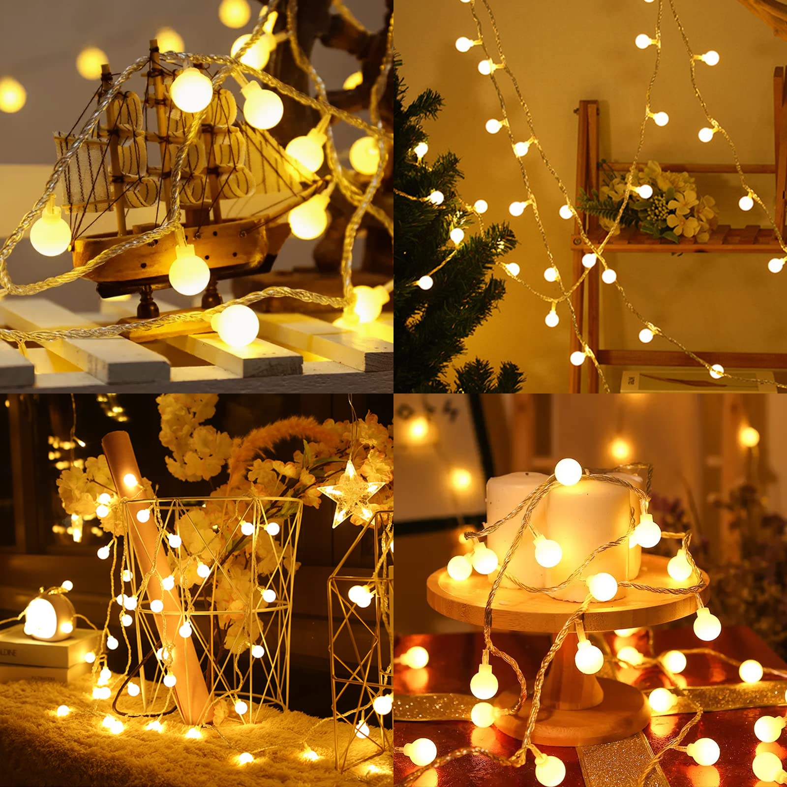 Globe String Lights, 200Led 75Ft Fairy Lights Plug In 8 Modes With Remote Control Waterproof Outdoor Indoor String Lights, Fairy Lights For Bedroom, Garden, Party, Wedding, Warm White