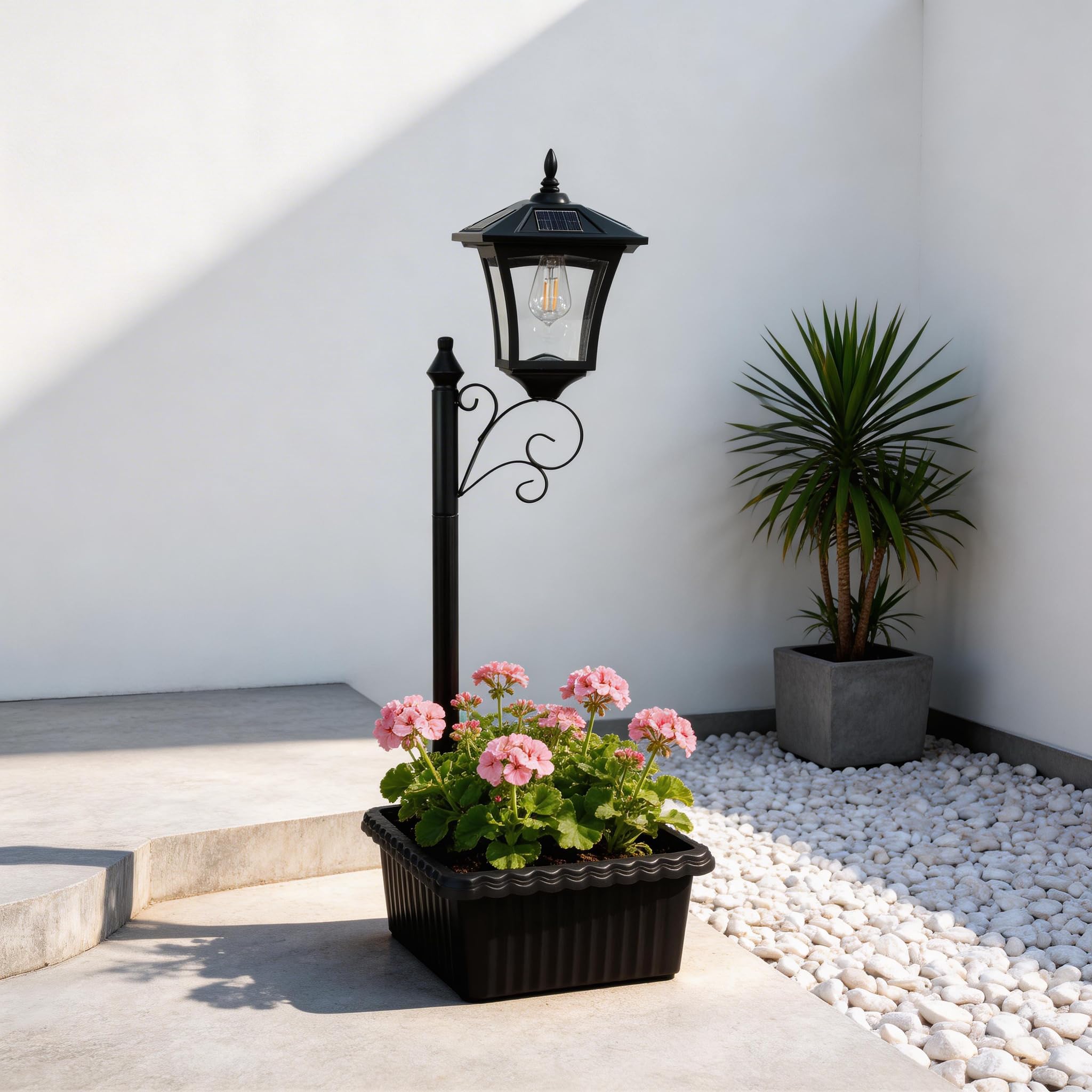 DJGIFI Solar Lamp Post with Planter, 36.5 Solar Light Post Outdoor Waterproof, Warm Yellow Lights Dusk to Dawn 7-8Hr, Easy Insta
