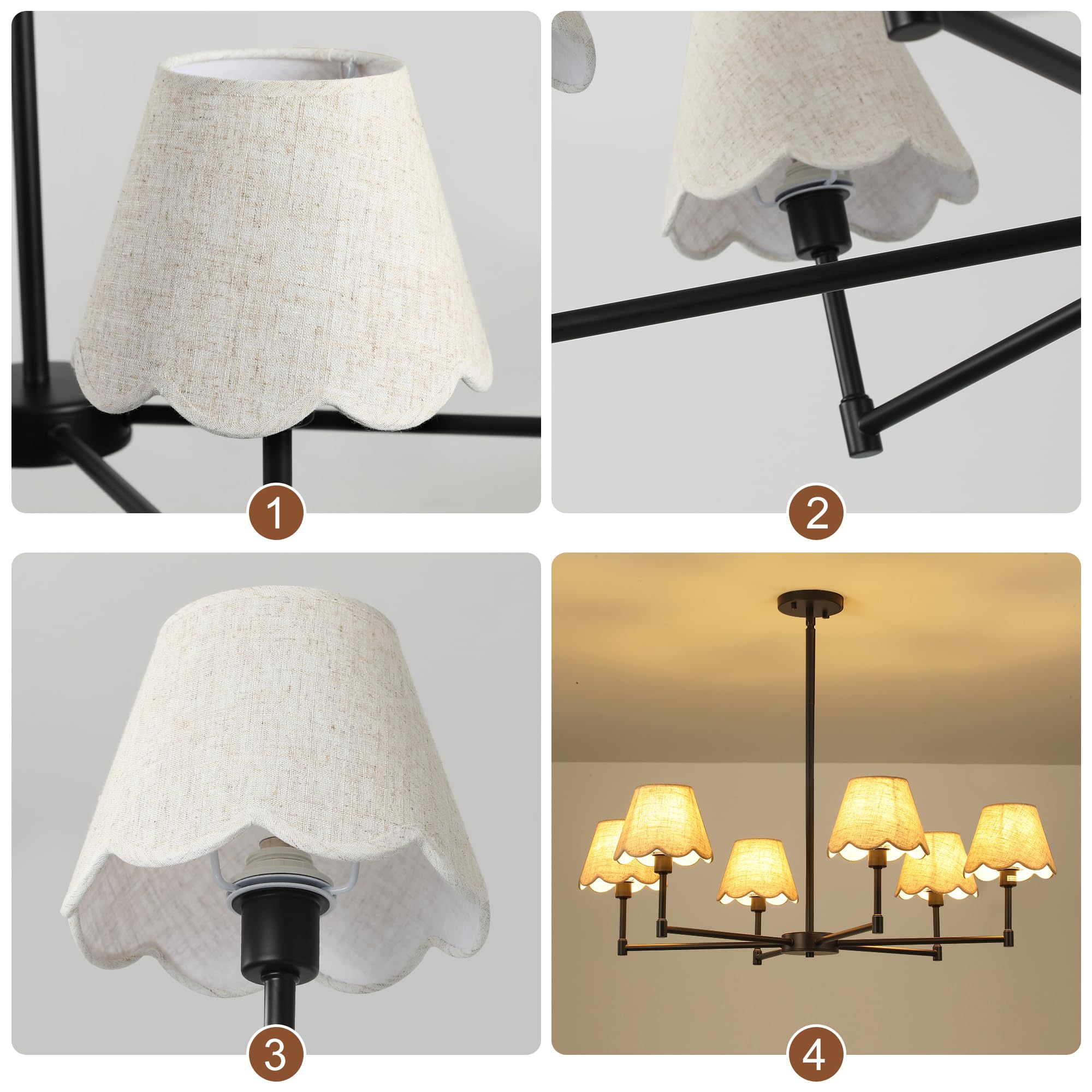 Zxfdwb 6-Light Black Chandelier With White Linen Shades  37.5Modern Pendant Light Fixture For Dining Room  E12 Base  Height Adjustable  Living Room Bedroom Hallway Ceiling Lighting