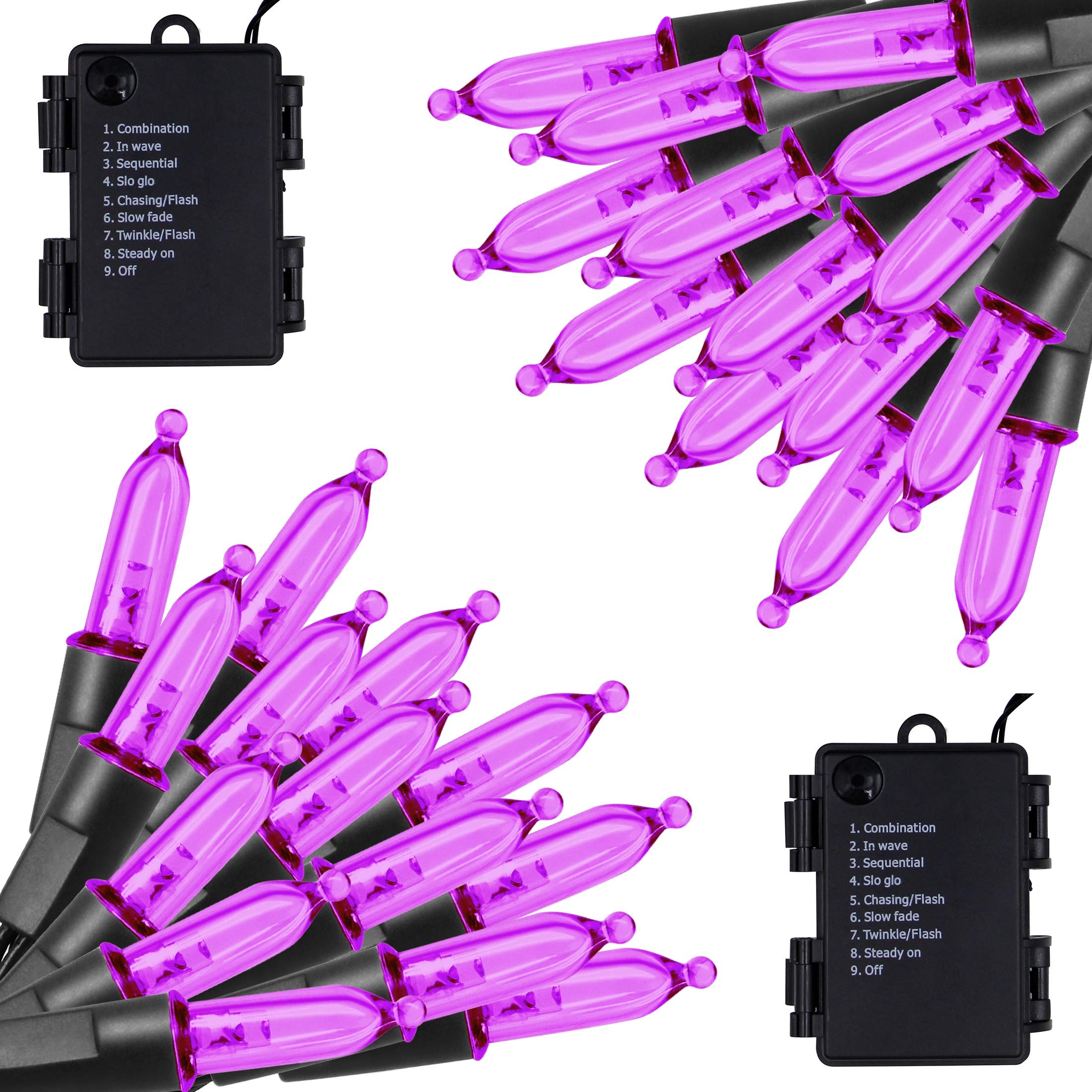 Twinkle Star Outdoor Halloween Lights, 50 LED Mini String Light, 16ft Waterproof, 8 Modes, Purple, 2 Pack