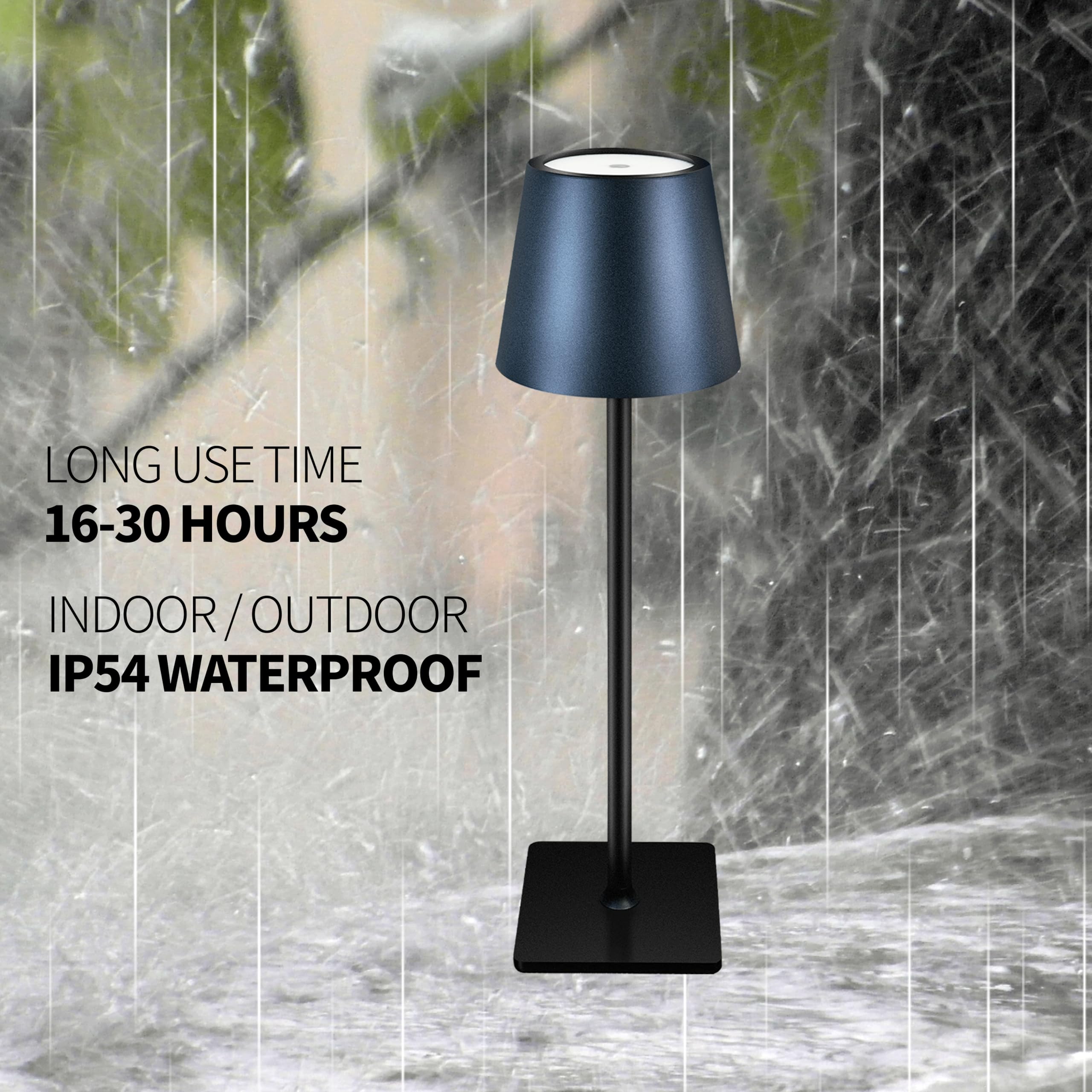 LAYSHINEEN Led Table Lamp, Cordless, 3 Colors Stepless Dimming, 5000mAh Rechargeable, Black-2, Model IA0010
