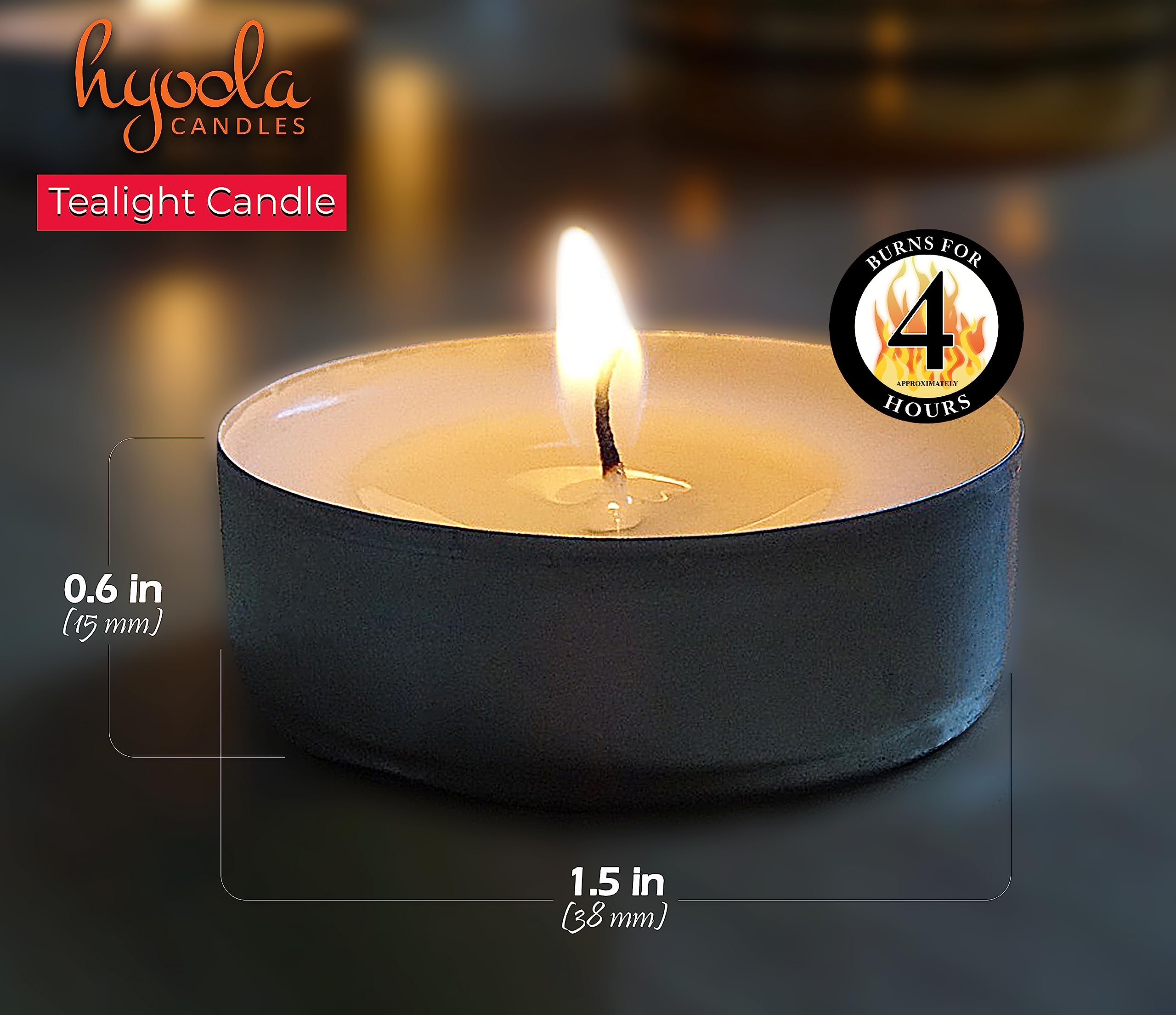 Hyoola Tea Lights Candles - 100 Bulk Unscented Tealight Candles - White Wax - Model 11351