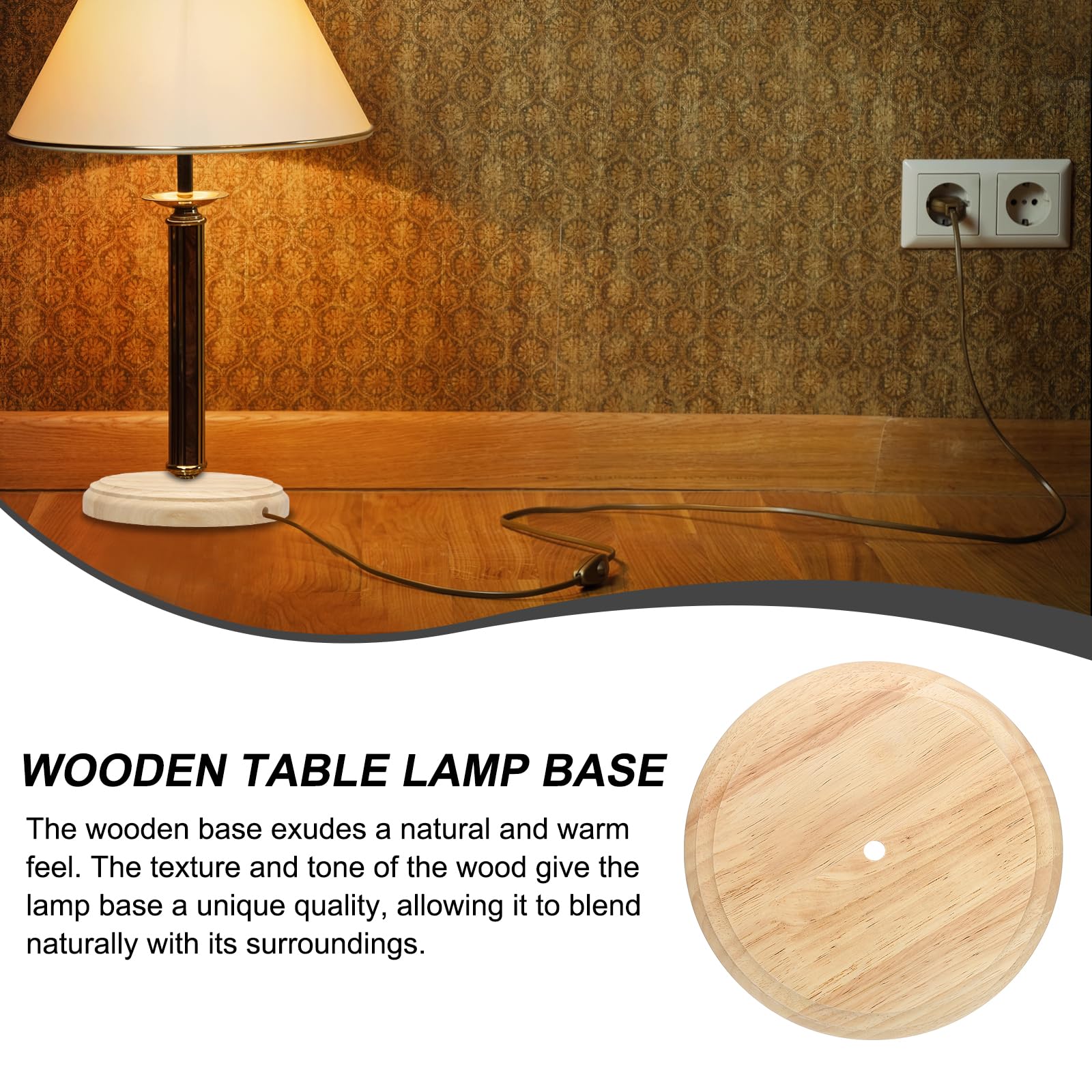 Patikil 7.5'' X 1.3'' Wooden Lamp Base, 2Pcs Round Solid Wooden Base Wood Desk Lamp Display Stand Replacement For Bedroom Bedsid