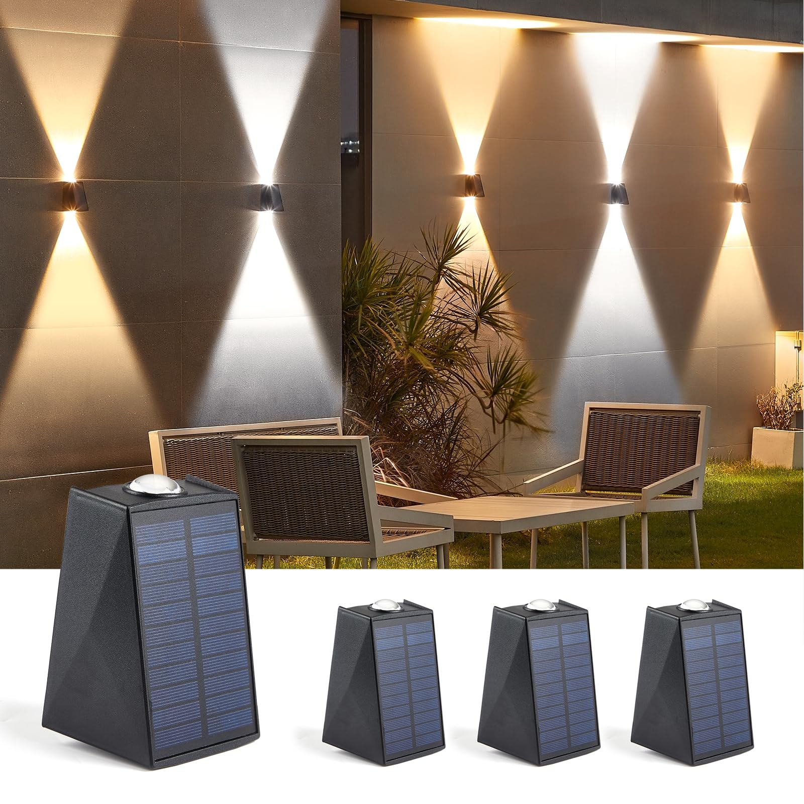 Luhlee Solar Wall Lights Outdoor  Upgrade 2000 Mah Wall Sconce Lights 3000/6500K  Ip65 Waterproof Wall Mounted Solar Outdoor Lights For Fence Porch Patio Garage Pergola Backyard(Dual Color  4 Pack)