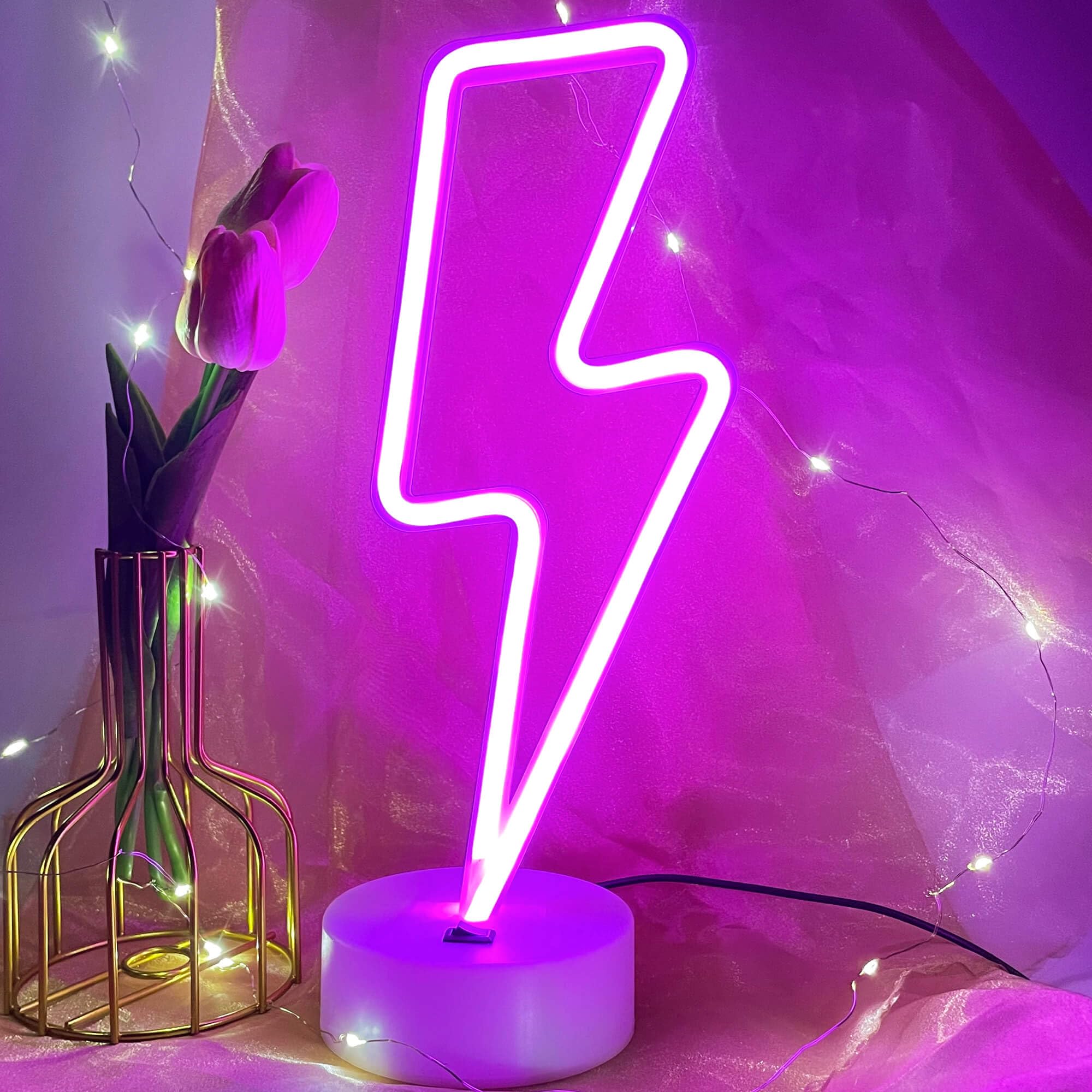 VIFULIN Lightning Bolt Neon Sign - USB/Battery Night Light Decor, Purple, Model QDJZNHD.Z003PP