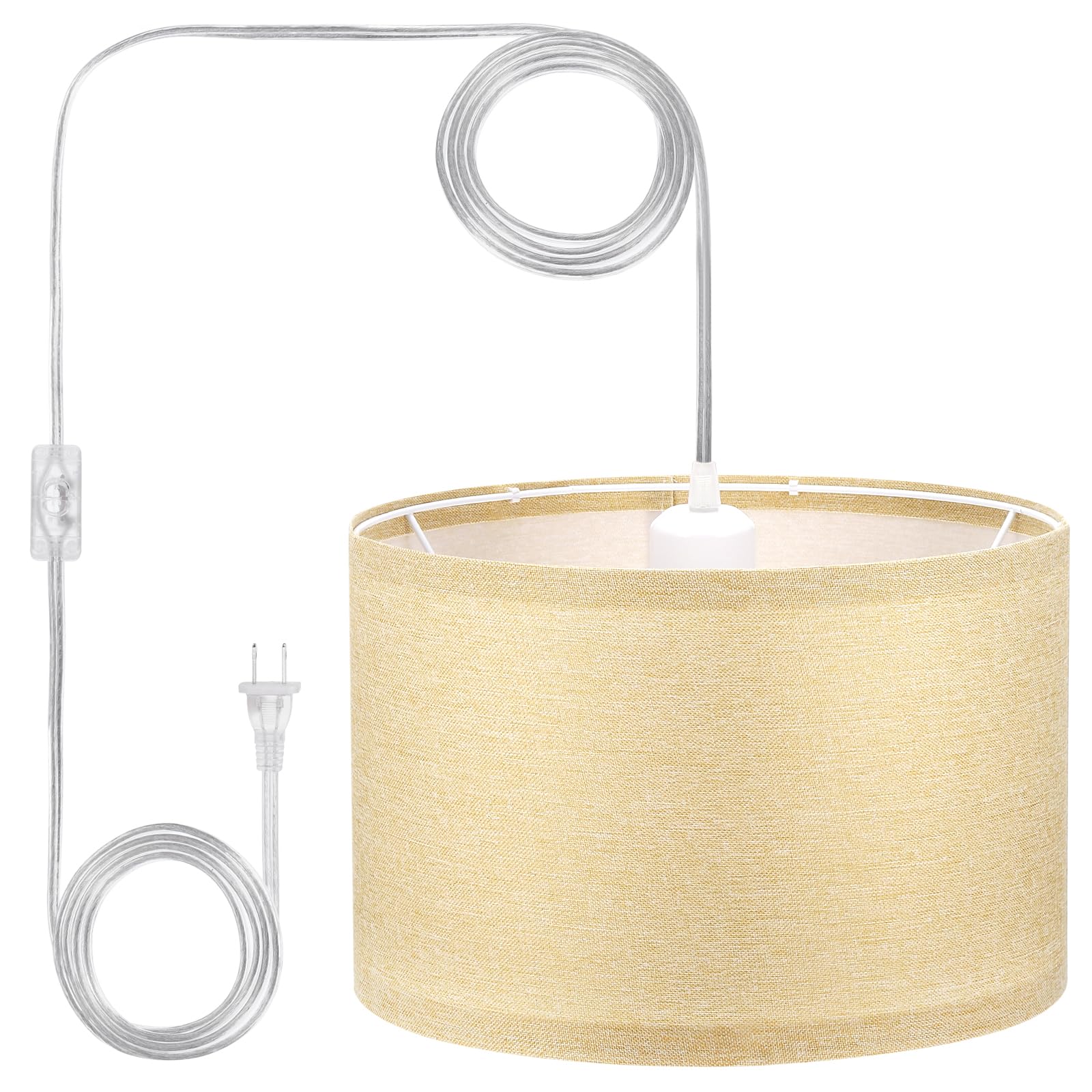 PATIKIL Plug in Pendant Light, 15Ft Rope Cord Hanging Lamp Fixture with ON/Off Switch, Linen Fabric Shade E26/E27 Bulb Socket fo