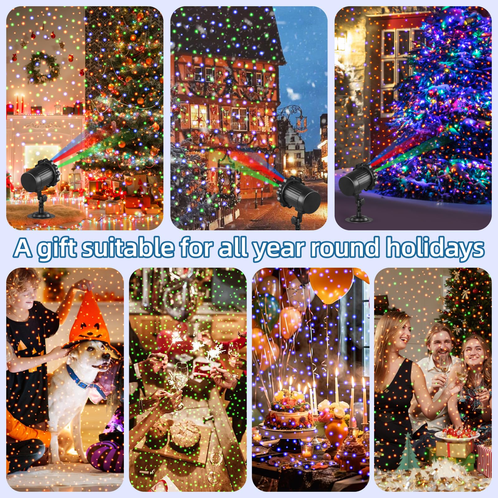 Avokadol Laser Christmas Lights Projector - 3 Colors, Remote Control, 16.5ft Cord, IP65 Waterproof for Outdoor Holiday Decorations