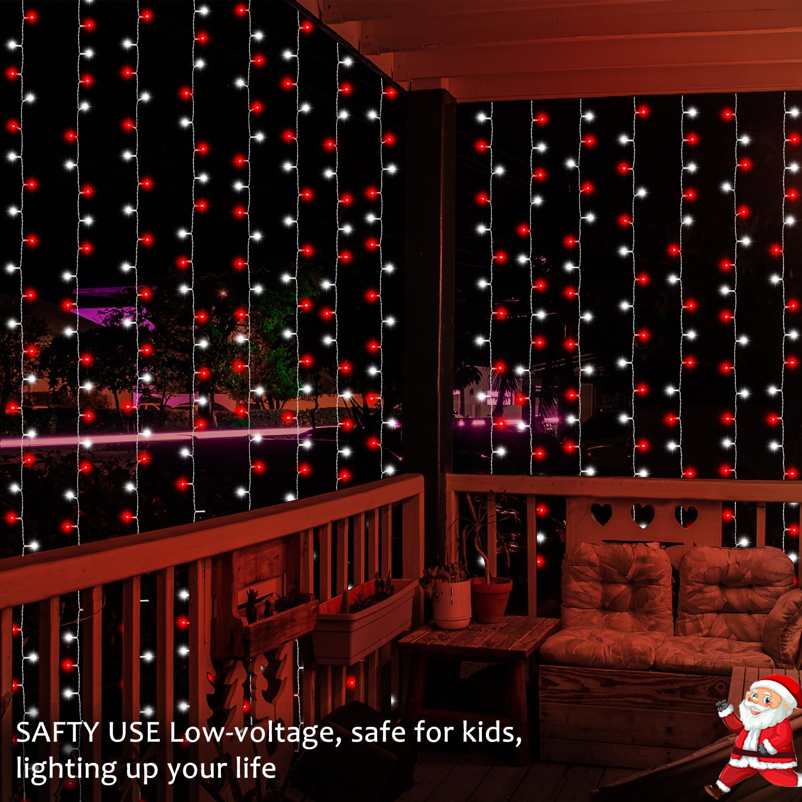 Dealbeta Red White 300Led Christmas Curtain Lights With Remote, 8 Modes, 9.8X9.8Ft