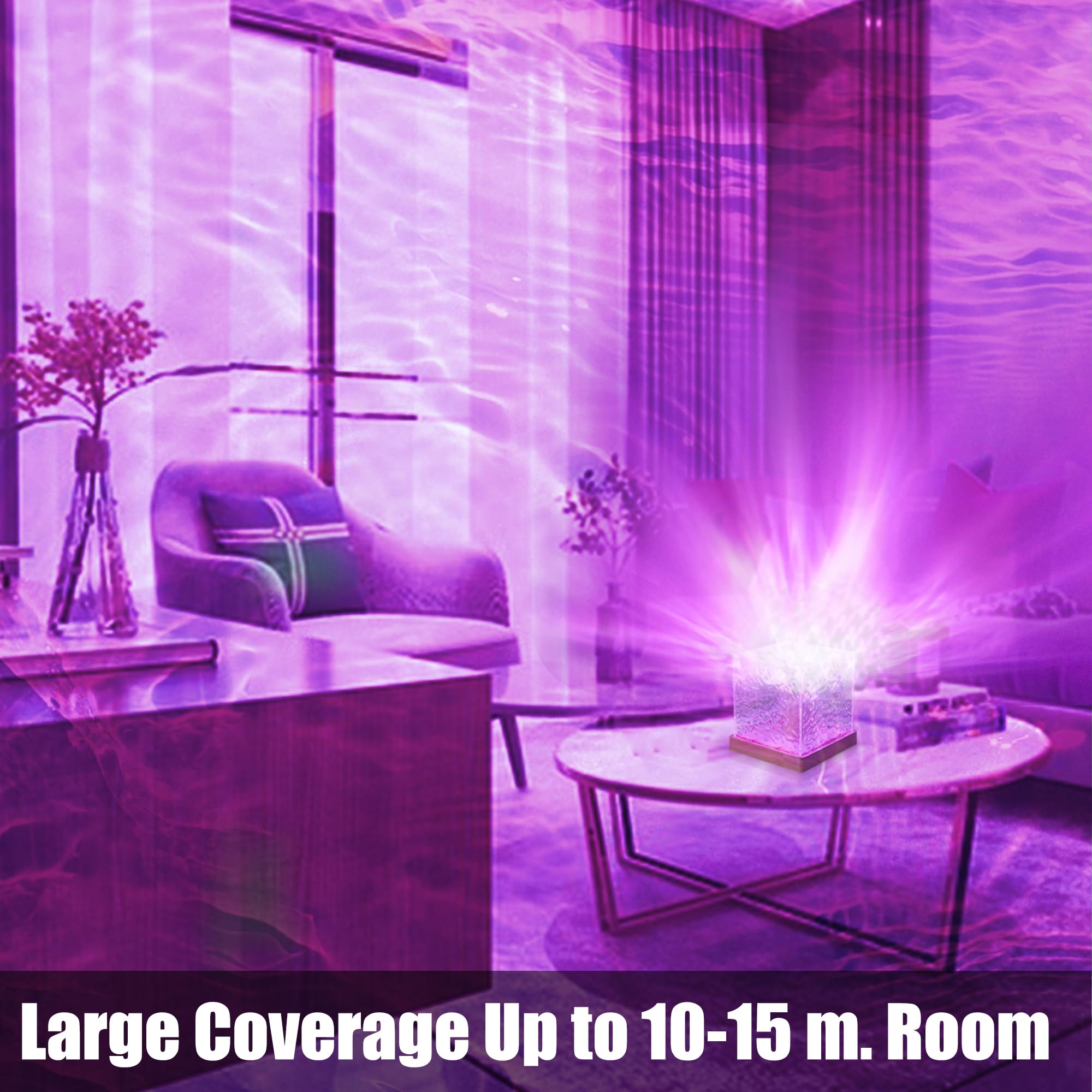 RICHMYC Ocean Wave Projector Light, 16 Colors, Remote Control, Acrylic, Model EVR01, Wood Color