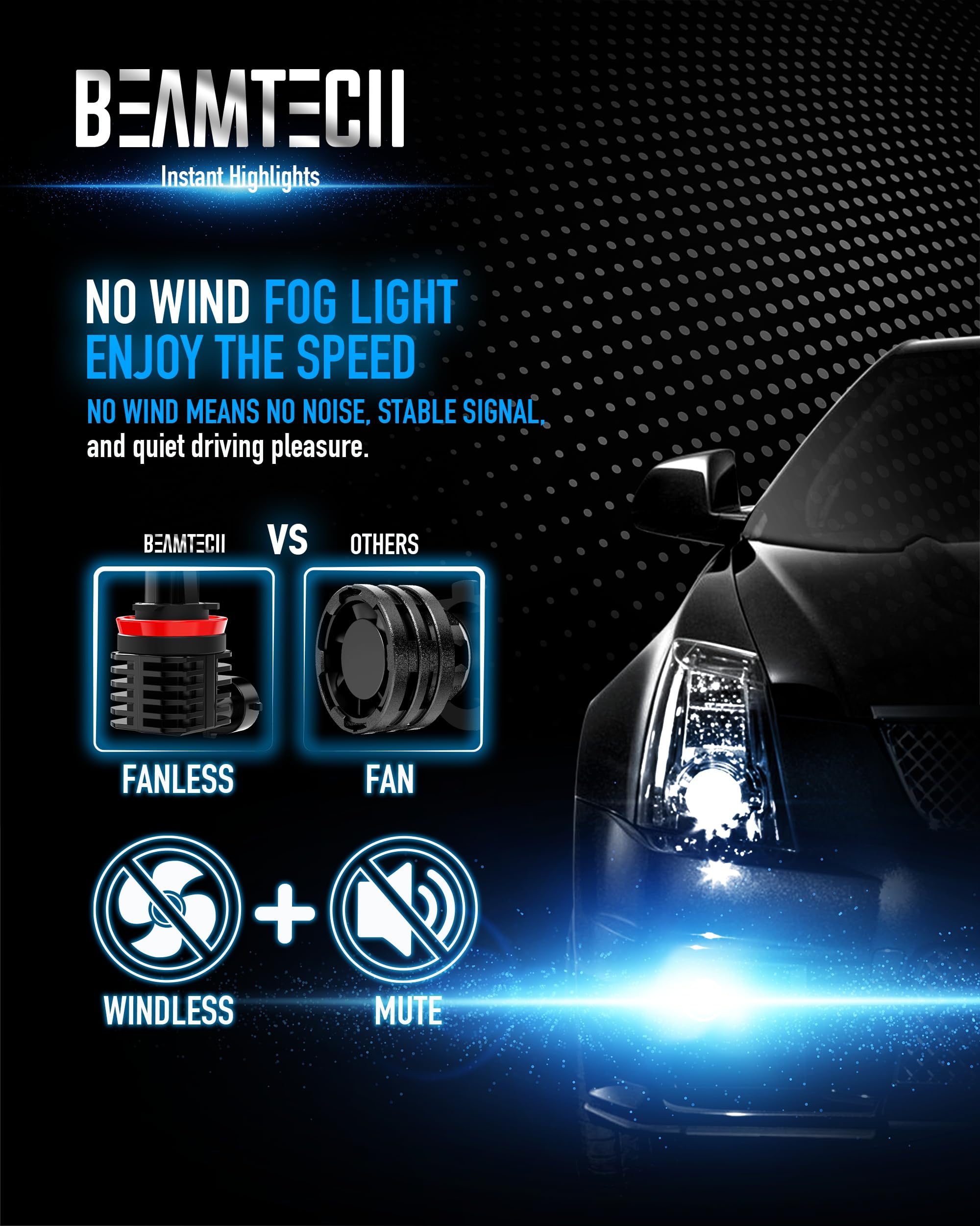 BEAMTECH H11 Fog Light Bulb - H8 H9 Replacement, 6500K, Aluminum
