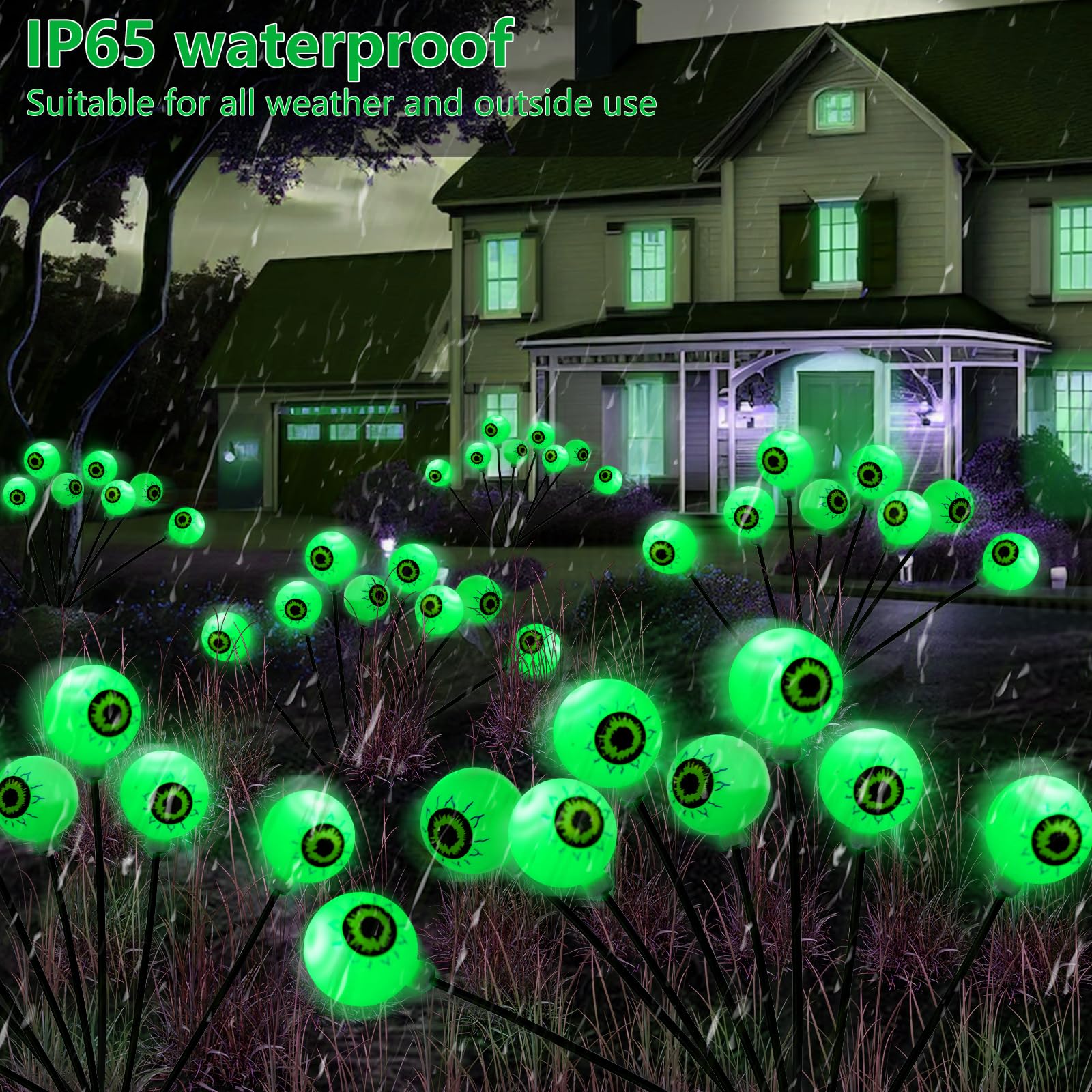 LCHUANG Solar Halloween Eyeball Pathway Lights - 32LED, Waterproof, Green, Model YQD-048, 4 Pack