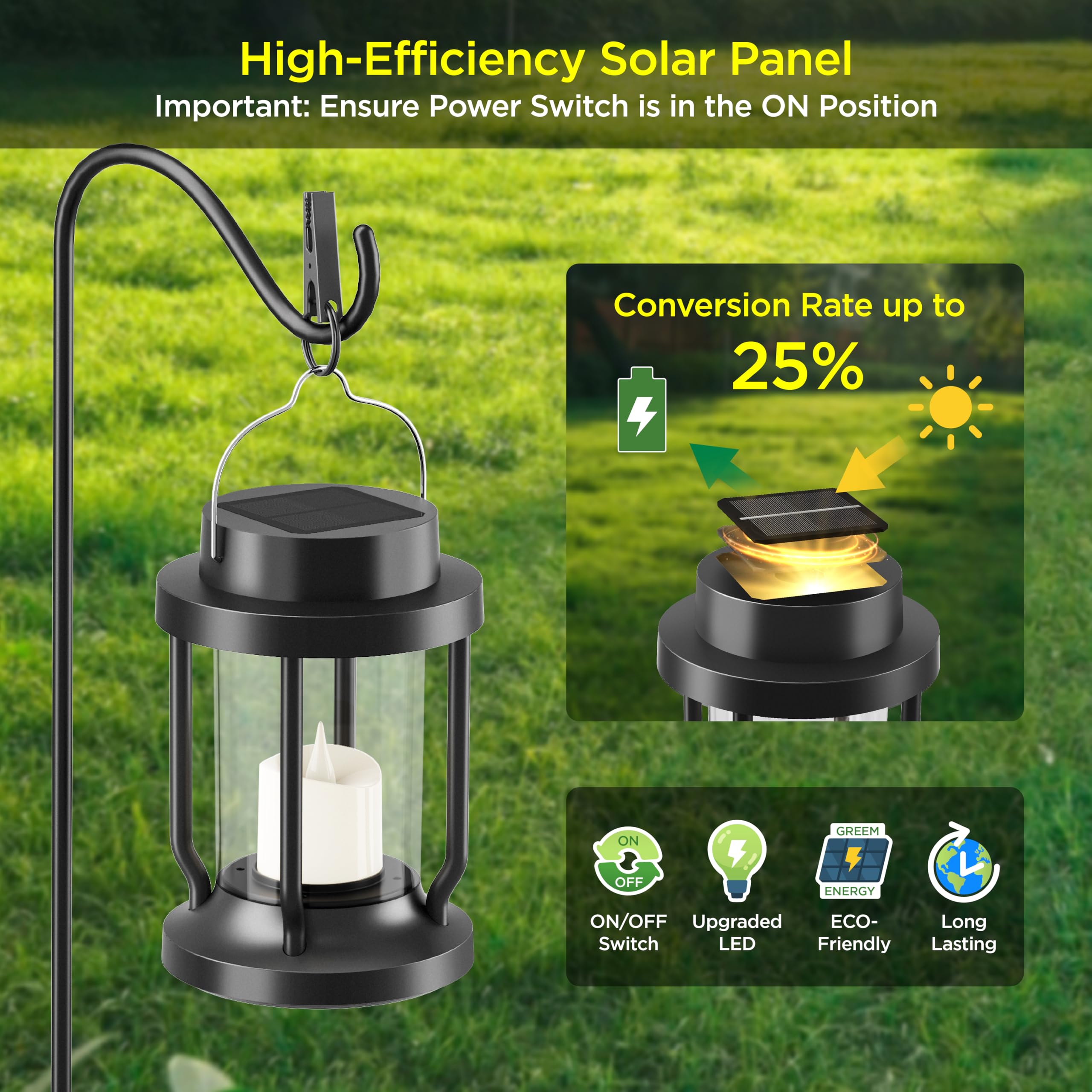 FriutShine Solar Lantern Outdoor Lights - Flameless Candle, Weatherproof, 2 Pack, Black, Model L01