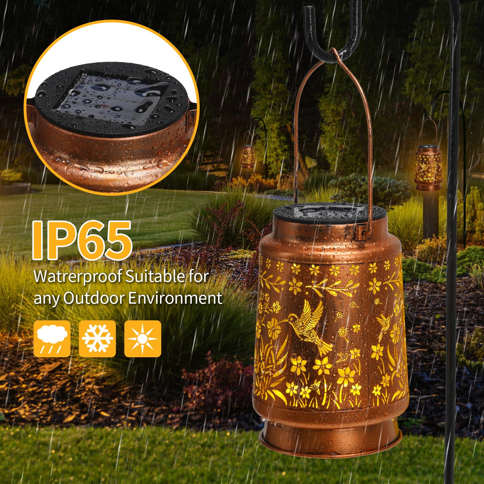 Kaakuuki Hummingbird Solar Lanterns LED Garden Light, Waterproof, Bronze Color, Model HW10 for Outdoor Decor