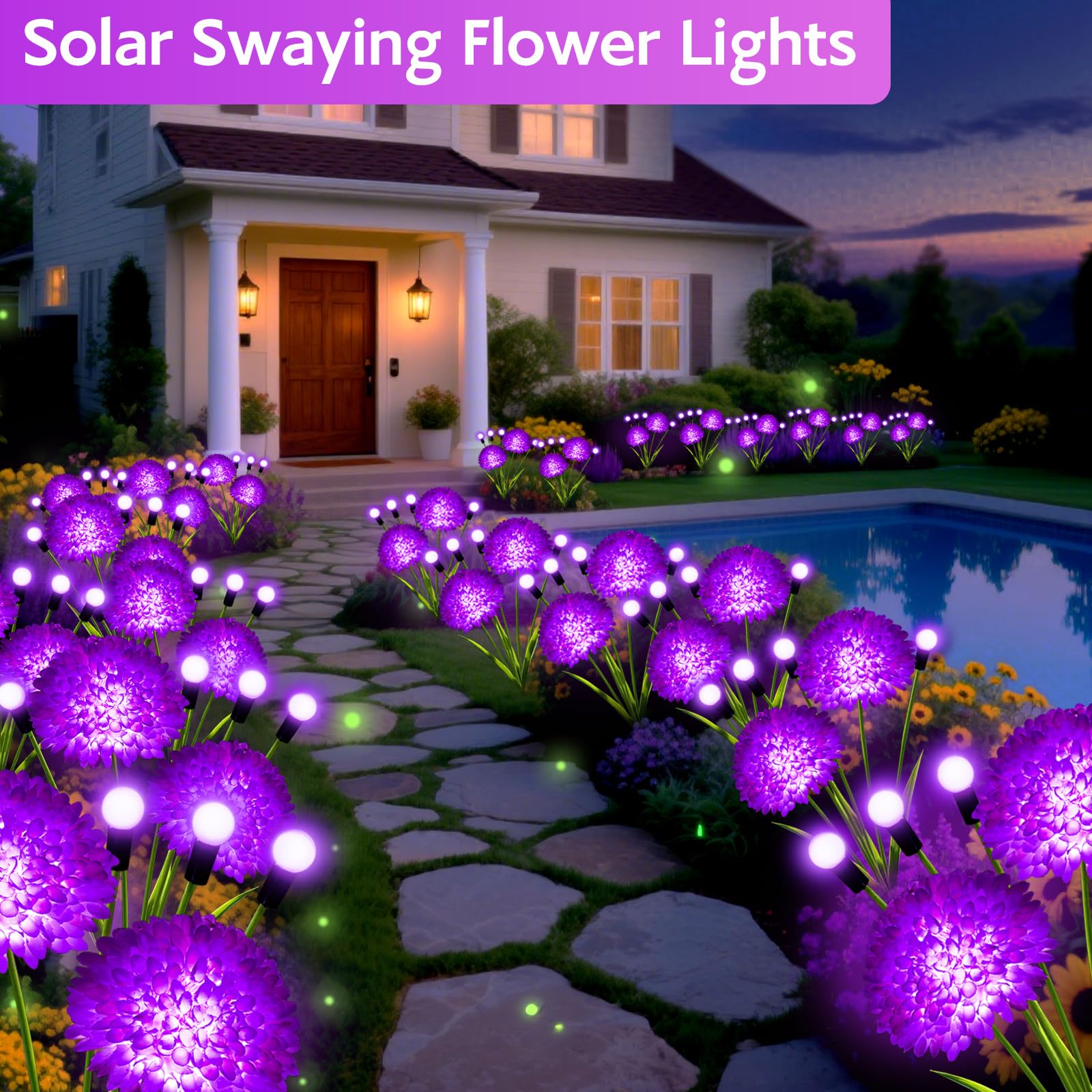 Solar Garden Lights  6 Pack Solar Purple Swaying Firefly Lights With Flowers  Waterproof Purple Halloween Flowers Light Outdoor For Garden Patio Yard Fall Decoration  Gifts For Women Mother S Day