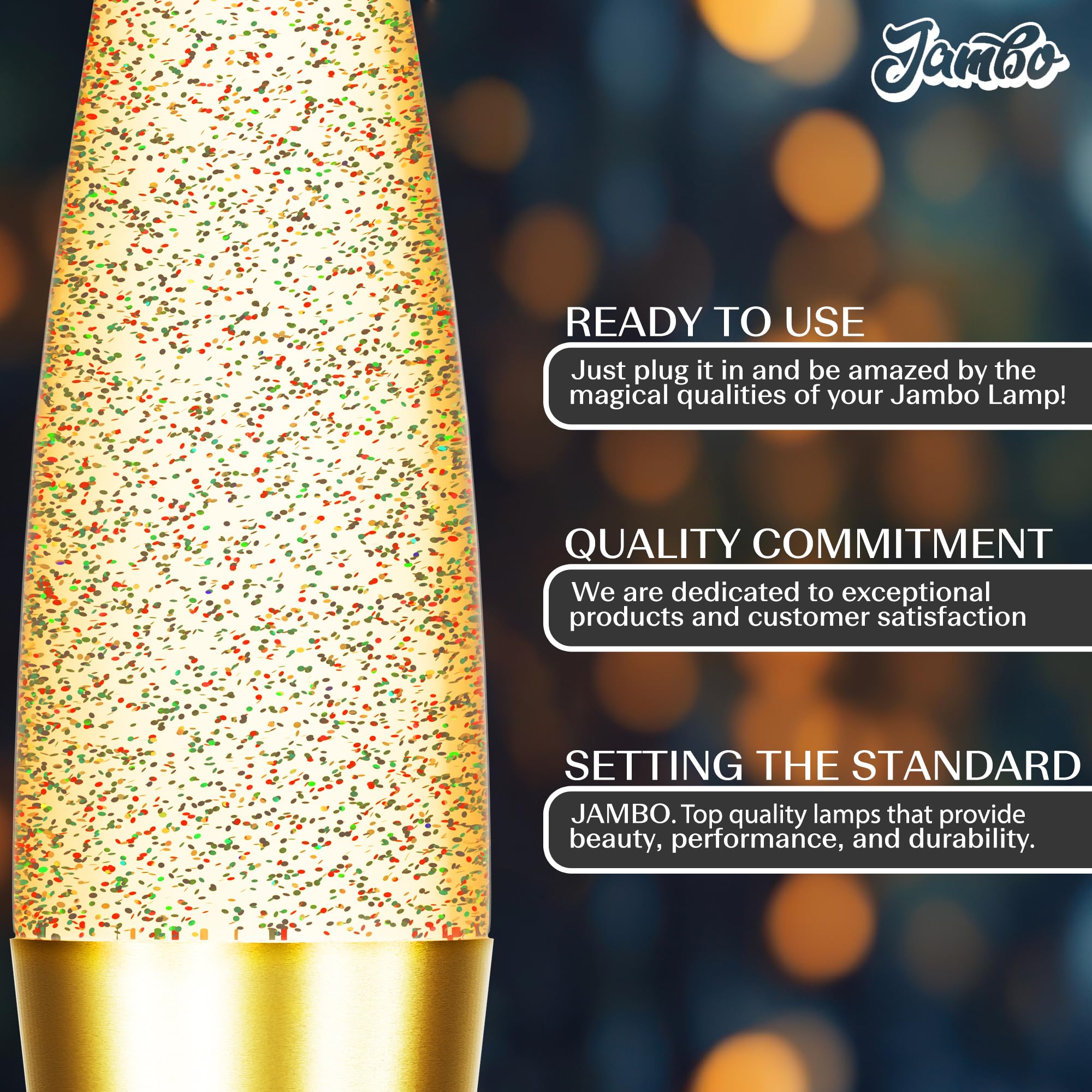 Jambo 16-Inch Rainbow Glitter Lamp - Beautiful Liquid Design, Aluminum, Model 55000, Perfect for Kids & Adults, Holiday Gift