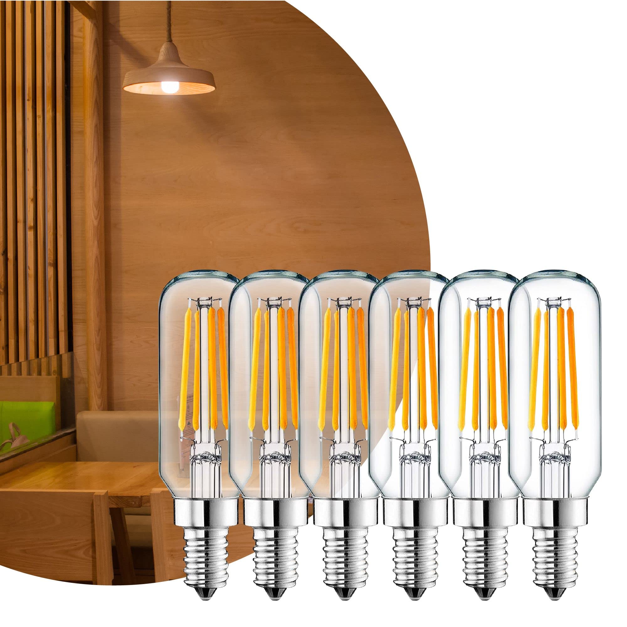 Hudson Led Candelabra, Dimmable T6/U & T25 Chandelier Candle Light - 6-Pack E12 Base Ul Listed Indoor/Outdoor, 2700K 4W - Led Li