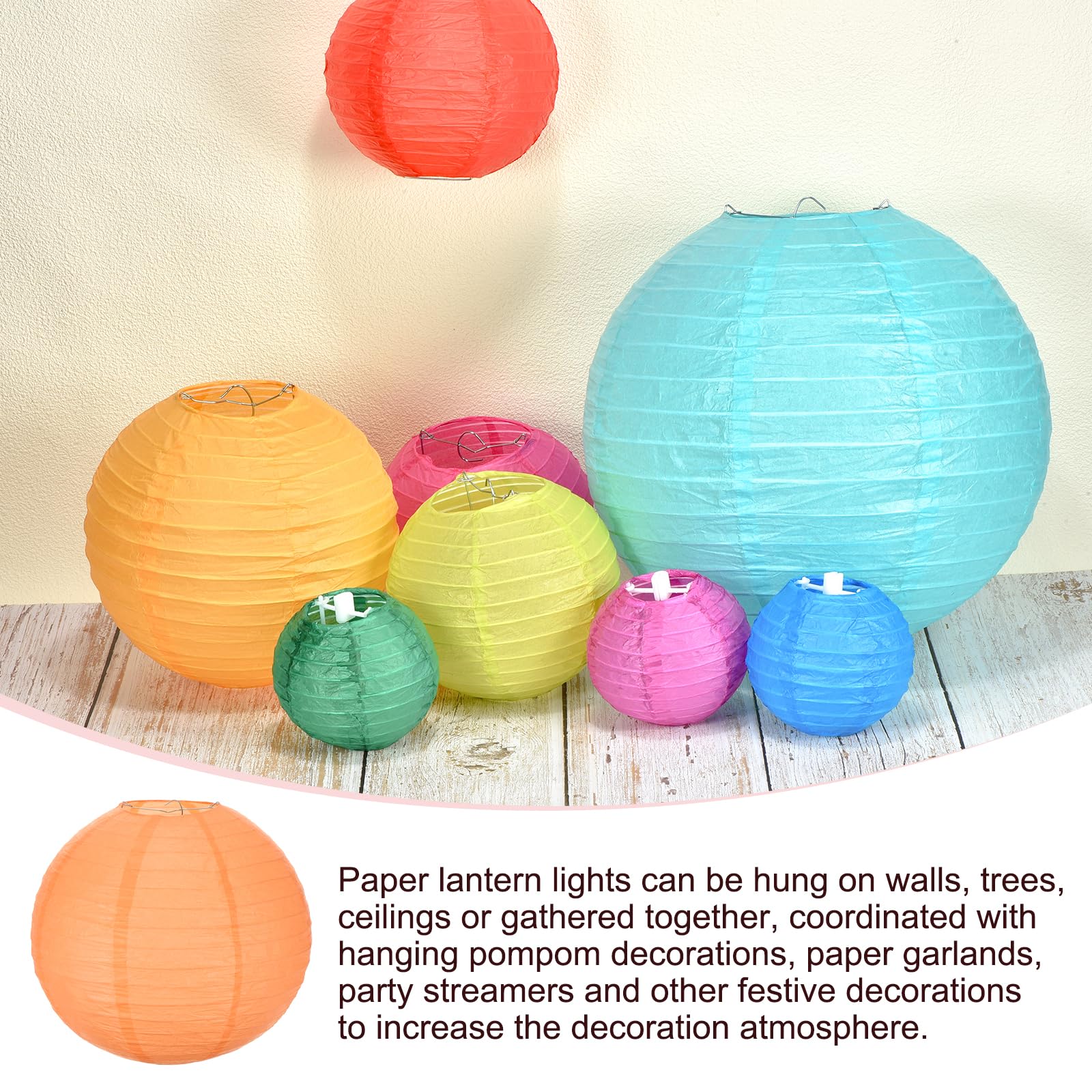 Meccanixity 6Pcs Paper Lanterns Decorative, 6'' 8'' 12'' Orange Round Hanging Lantern Chinese Lanterns For Home Decor, Birthday,