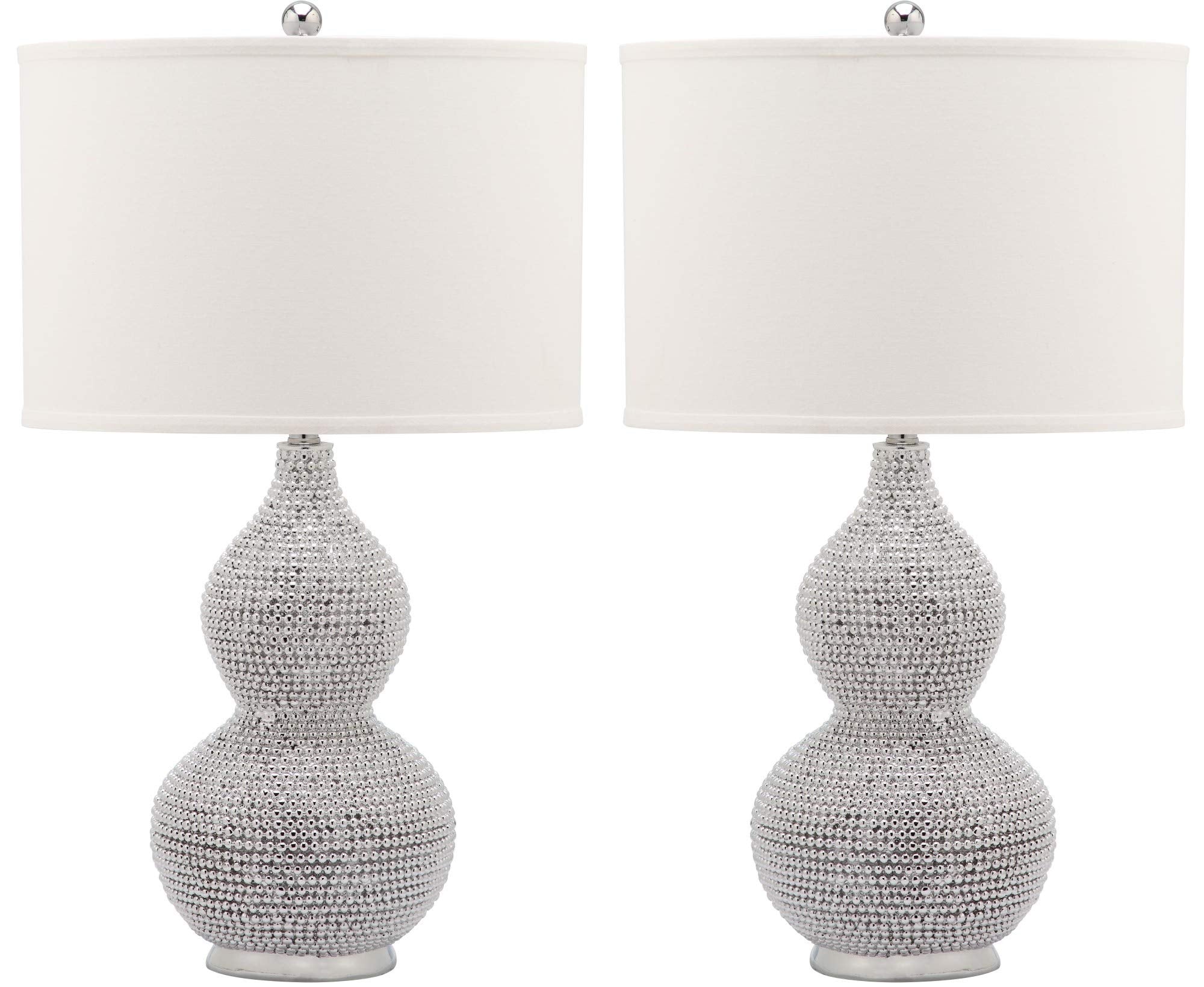 Safavieh Lighting Collection Nicole Bead Base Silver and White Table Lamp, Set of 2