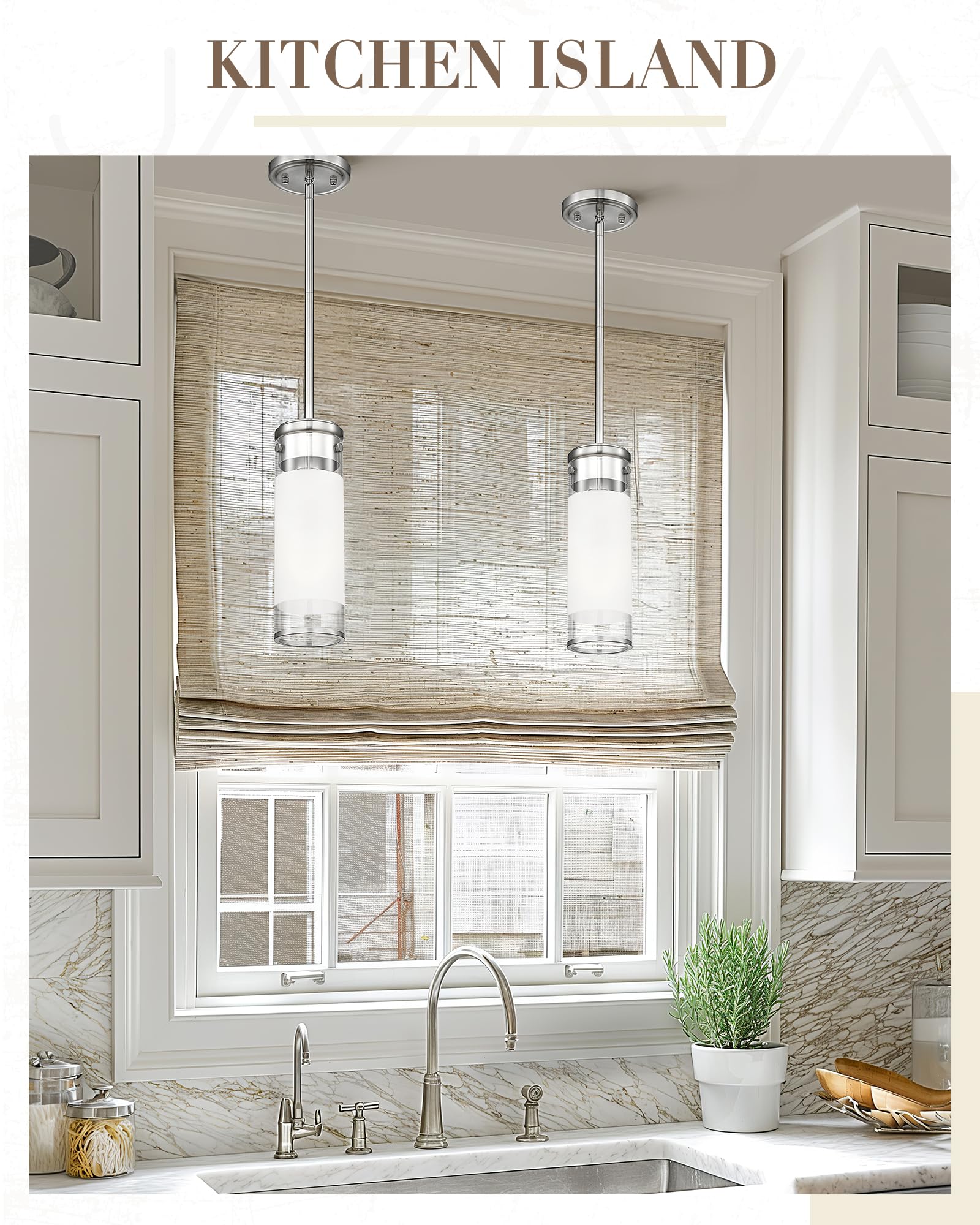 Jazava Modern Pendant Lights, Cylindrical Hanging Light Fixtures With Frosted Glass For Kitchen Island Dining Room Bedroom Hallw