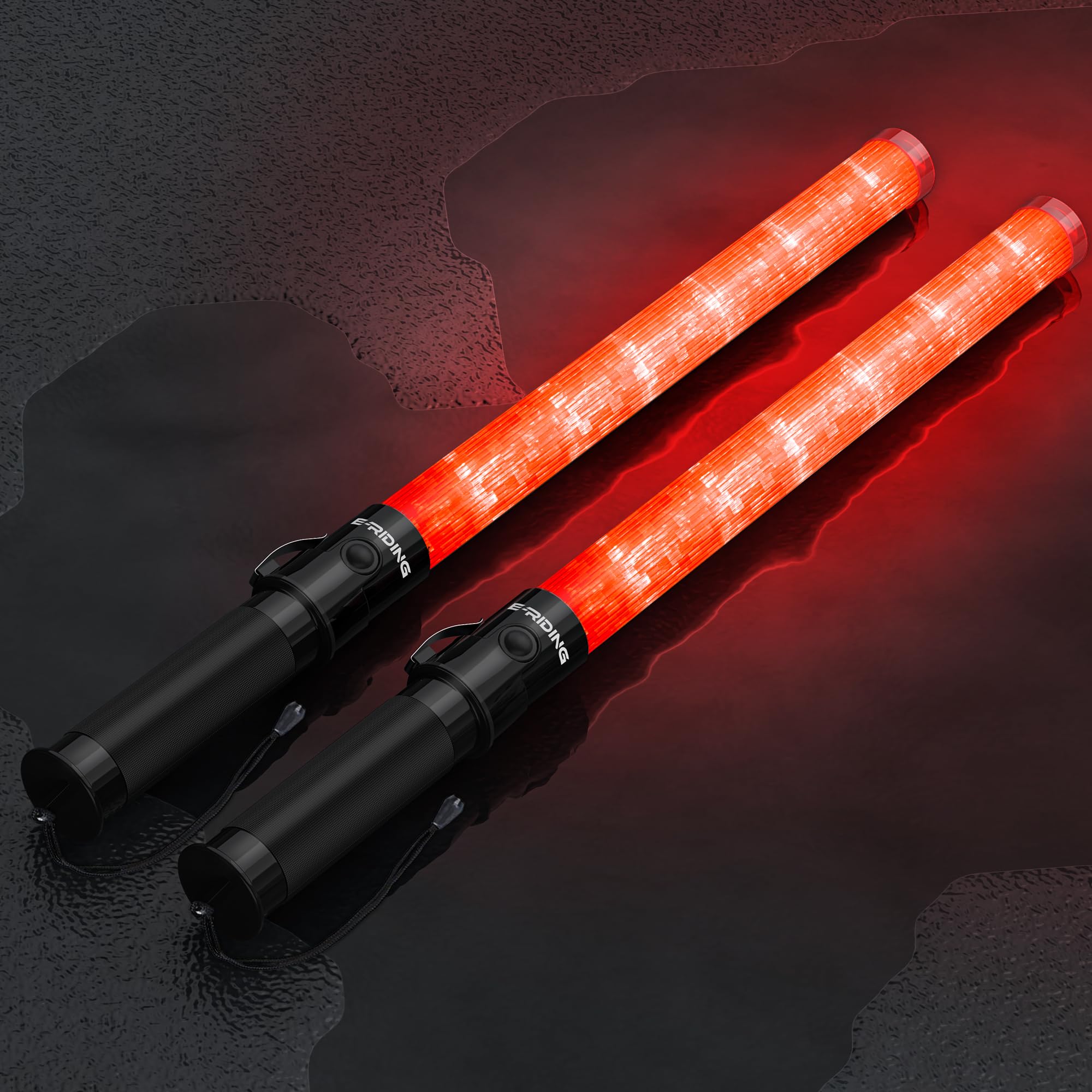 E-riding 2 Pack Traffic Wand, 21 Inch LED Traffic Control Wand with 3 Flashing Modes & Side Clip, Red Safety Baton for Traffic C